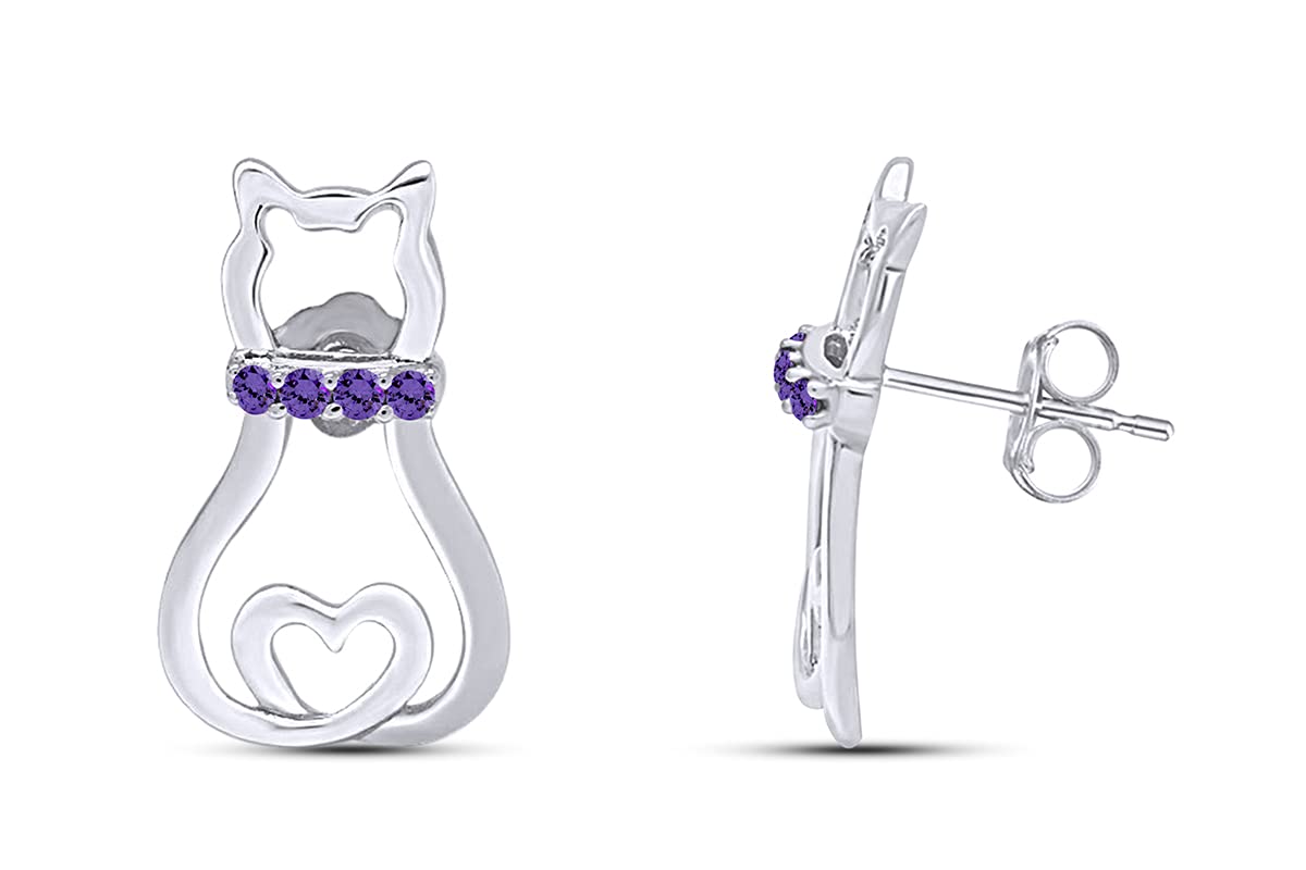 14K Gold Over Sterling Silver Cat Stud Earrings for Women - Elegant Pet Lover Jewelry for Casual Wear & Gifts