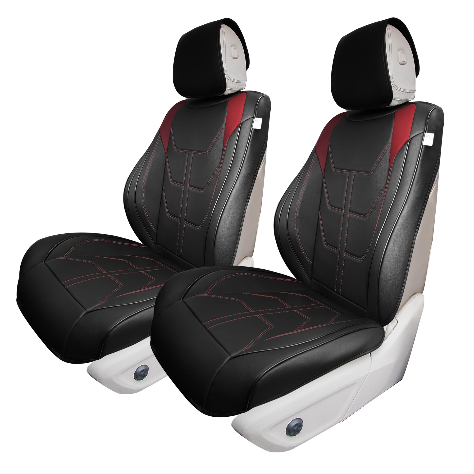 TLH Bionic70 Deluxe Faux Leather Burgundy Car Seat Covers (2-Pack) - Waterproof Universal Fit for Cars, Trucks & SUVs | Front Seat Protectors with Contrast Stitching | Perfect for Road Trips, Commuting & Pet Protection