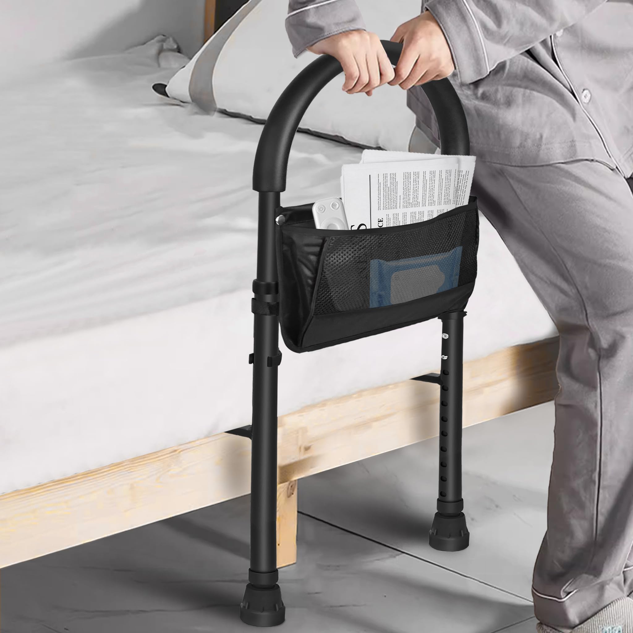 Adjustable Bed Assist Rail for Seniors - Height Adjustable Safety Handles, Elderly Mobility Aid for Getting In & Out of Bed - Ideal for Home Care, Nursing Homes & Daily Living Assistance