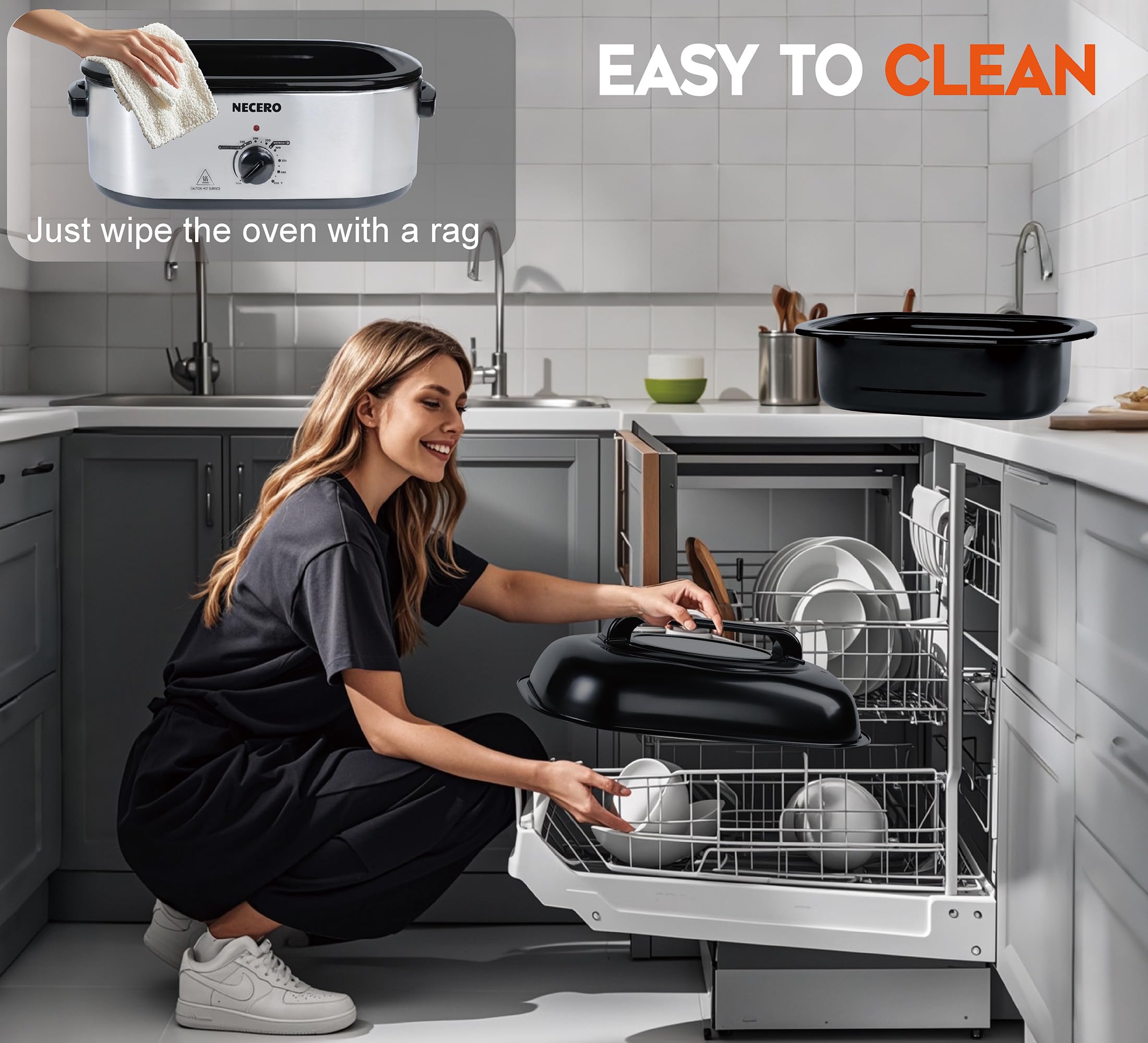 24Qt Electric Roaster Oven with Glass Lid & Removable Pan - Large Turkey Roaster with Temperature Control & Cooking Rack - Perfect for Holiday Meals, Slow Cooking, and Family Gatherings