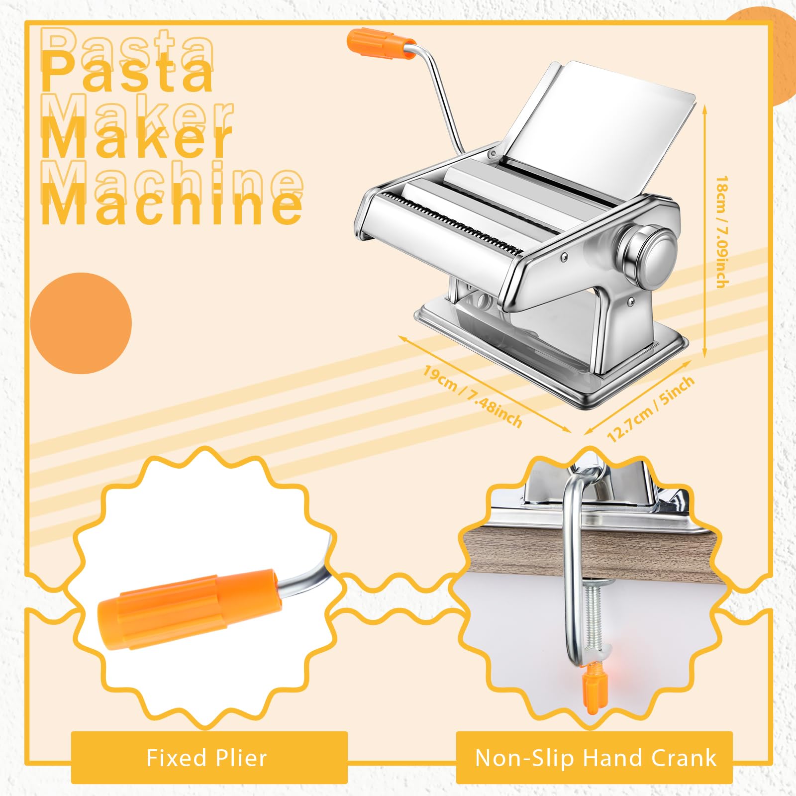 Stainless Steel Manual Pasta Maker Machine with Adjustable Thickness - Includes Pasta Drying Rack & Ravioli Stamp Cutter for Spaghetti, Fettuccine, Lasagna | Perfect for Italian Cuisine & Homemade Dumpling Skins | Ideal for Home Kitchen & Restaurant Use
