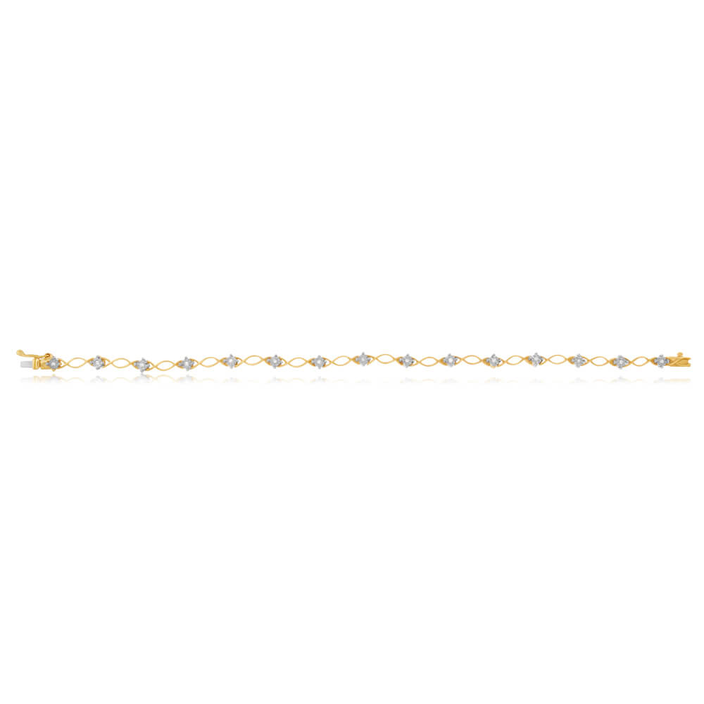 9ct Yellow Gold Diamond Bracelet - 17.5cm with 15 Brilliant Cut Diamonds | Elegant Jewelry Gift for Women, Perfect for Weddings & Special Occasions