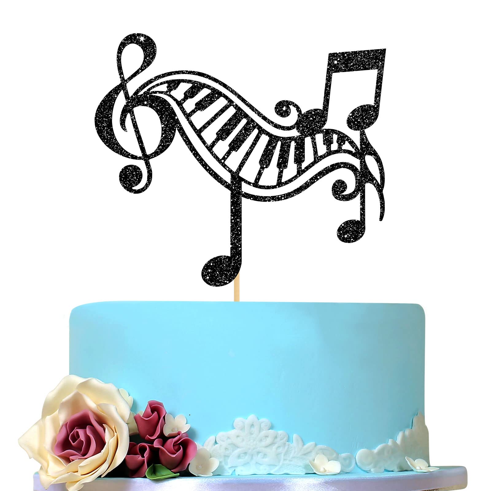 Black Glitter Music Cake Toppers - Happy Birthday Cake Decorations for Girls - Musical Note Cake Topper for Baby Showers & Themed Parties - Perfect for Birthday Cakes, Cupcakes, and Dessert Table Displays