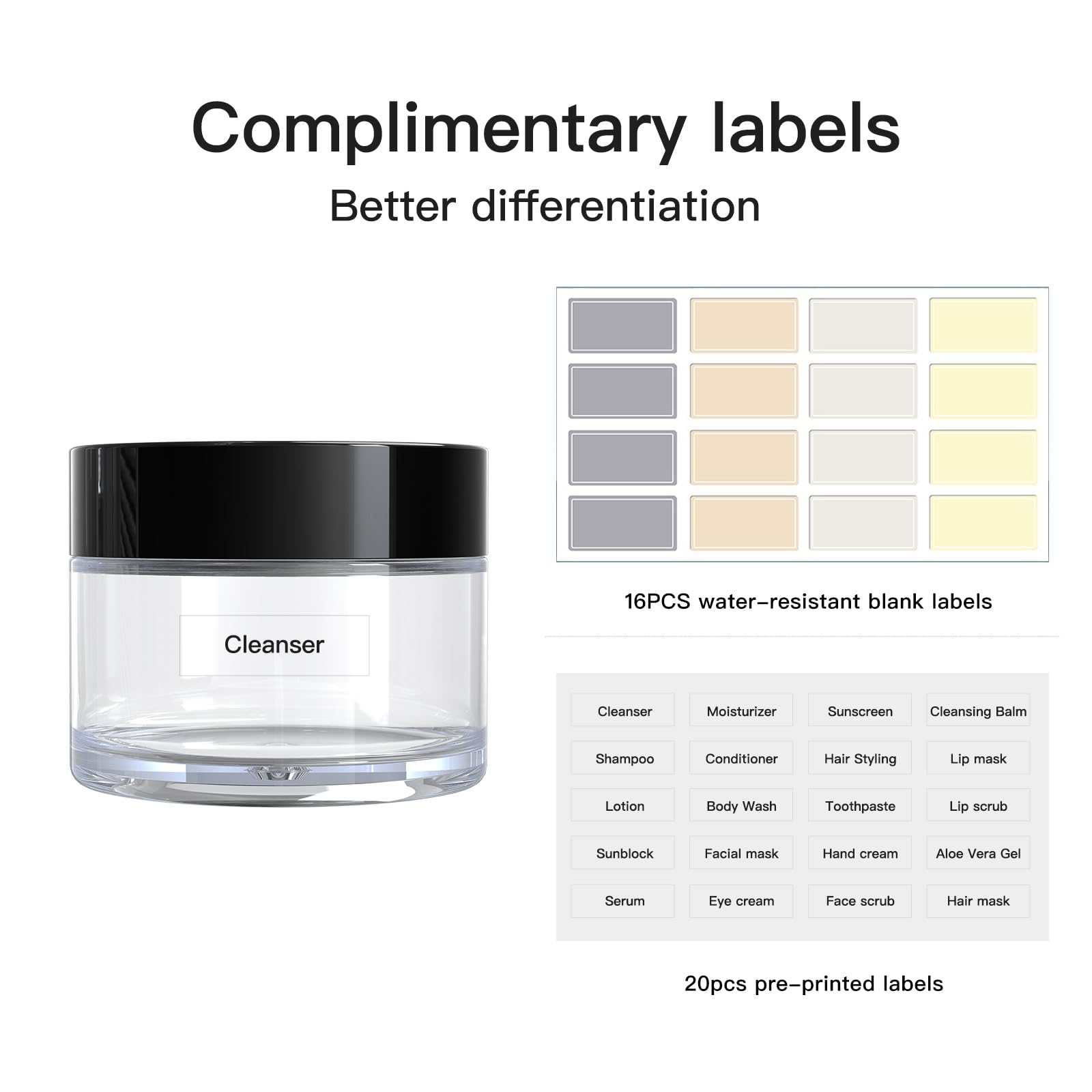 10-Piece Travel-Sized Leakproof Toiletries Containers Set - 5 Sizes (0.17/0.33/0.5/0.67/1 oz) Small Cosmetic Jars with Secure Lids - Includes 2 Mini Spatulas - Perfect for Air Travel, Gym, Camping & Hotel Use (White)