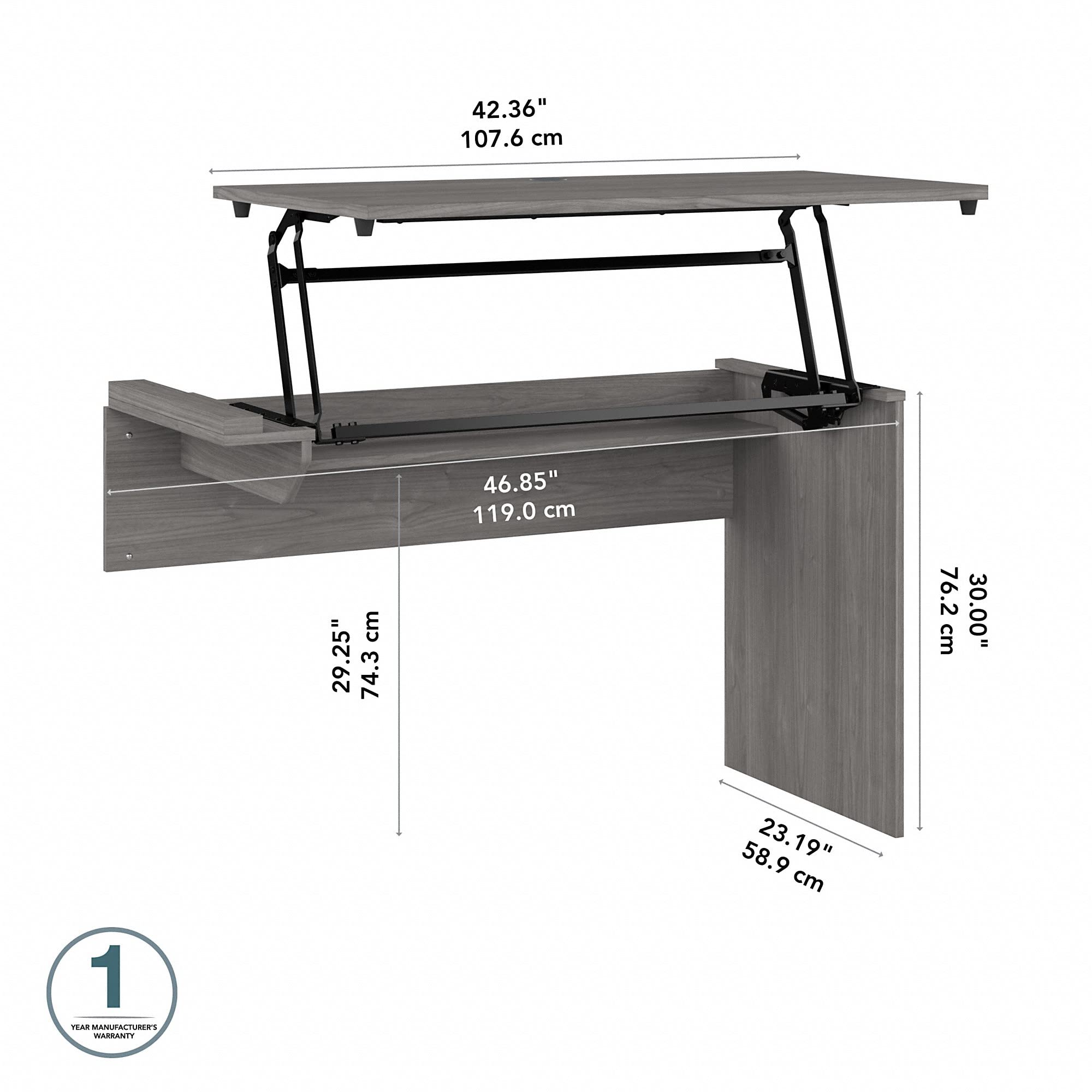 Bush Furniture Cabot 3-Position Adjustable Sit to Stand Desk Return in Modern Gray - Perfect for Home Office, Workspace & Ergonomic Workstations