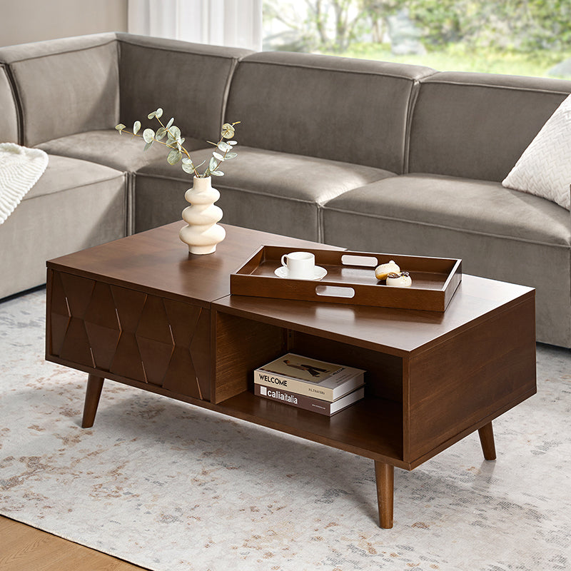 Modern Lift Top Coffee Table with Flared Legs - Ria Solid Wood Living Room Table for Small Spaces, Perfect for Home Office, Reading & Entertaining