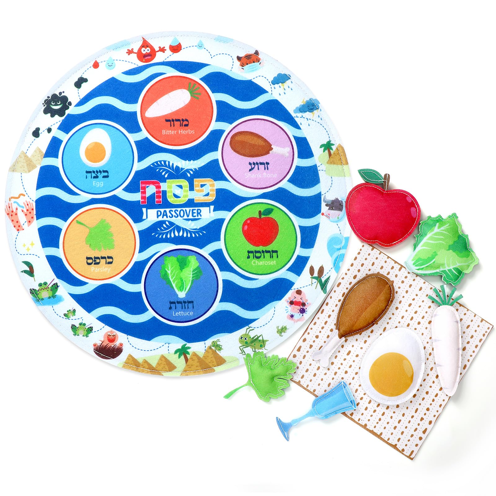 Shappy Passover Seder Plate Set - Premium 9-Piece Soft Deluxe Plate with Felt Accessories for Kids - Educational Jewish Holiday Gift for Passover Party Supplies - Perfect for Family Seder Dinners & Religious Celebrations