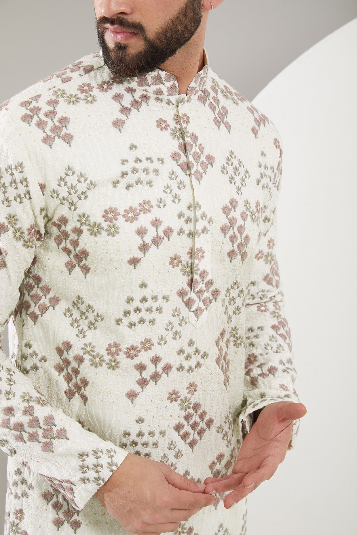 Lilac and White Floral Embroidered Kurta for Women - Elegant Indian Traditional Dress for Festivals, Weddings & Casual Wear