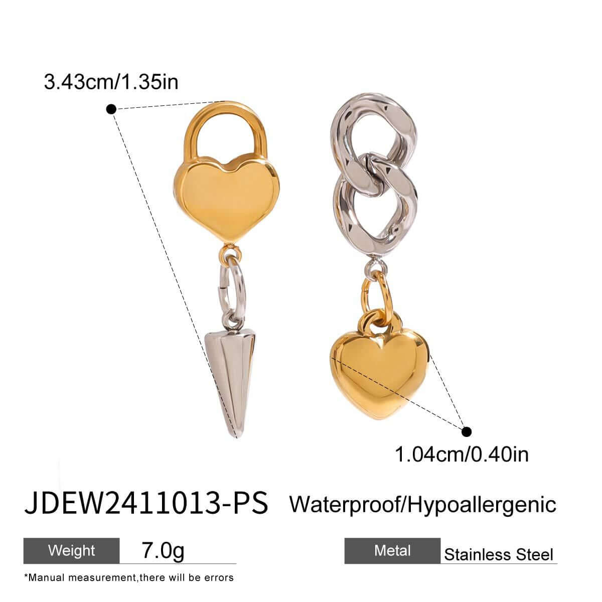 Asymmetric Heart Cone Chain Drop Earrings for Women - Trendy Boho Dangle Earrings | Perfect for Valentine's Day, Date Night & Party Jewelry Gift (JDE013)