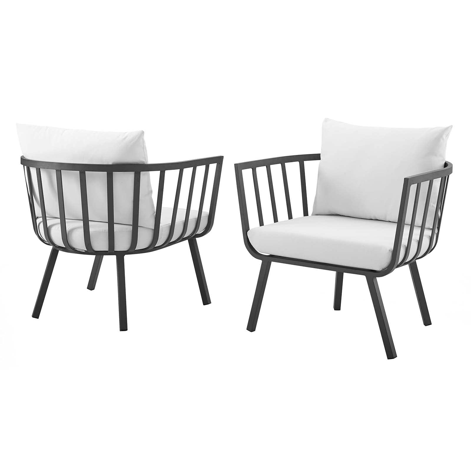 Modern Aluminum Lounge Chair Armchair Set of 2, Grey & White Metal Outdoor Patio Furniture for Cafe, Bistro, and Garden Relaxation