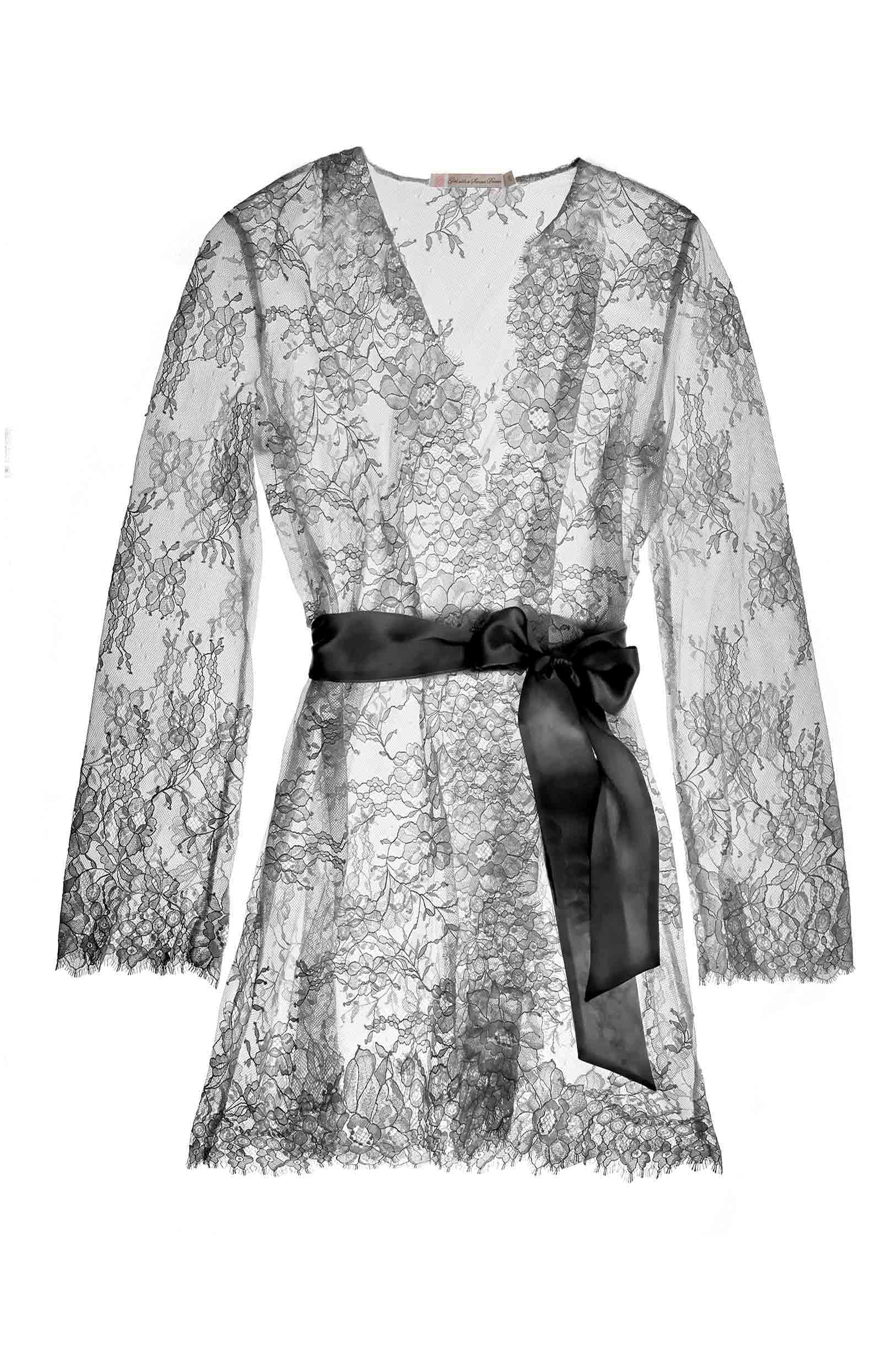 Ivory Camellia Bridal Lace Robe - Elegant Wedding Gown Cover Up for Bridal Shower, Getting Ready & Honeymoon (Plus Size Available)