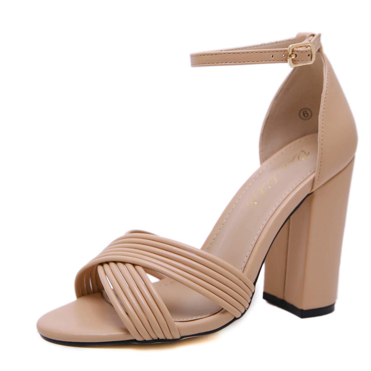 **Pofameeta Women's High Heel Sandals - Open Toe Buckle Strap Chunky Block Heels Dressy Pumps for Parties, Weddings & Summer Outfits**