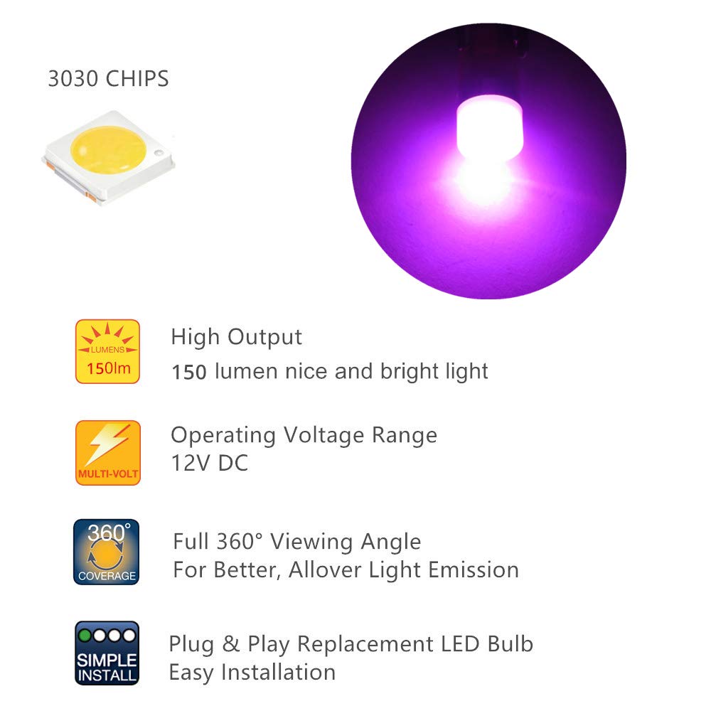 WLJH Pink Purple T10 LED 194 Dash Light Bulbs - Twist Lock Socket for Instrument Cluster Panel Gauge (PC168 PC194 PC195) - Pack of 20 - Perfect for Car Interior Lighting & Dashboard Customization