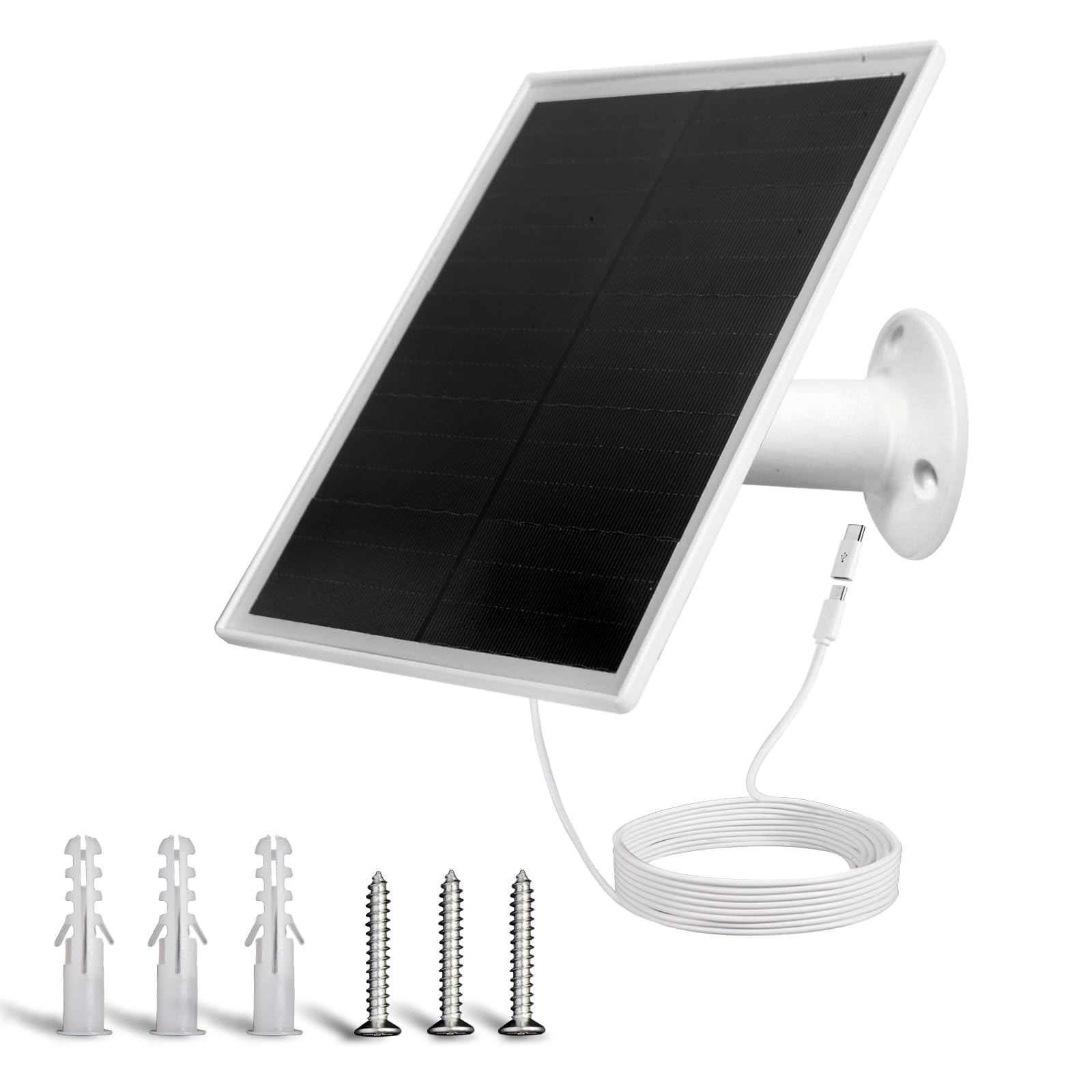 6W USB Solar Panel Charger for Security Cameras - IP66 Waterproof with Micro USB & USB-C Ports, 360° Adjustable Mount - Perfect for Outdoor Home Security, Trail Cameras, and Off-Grid Power Supply