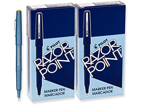 Pilot Razor Point Marker Stick Pens - Ultra Fine Point Blue Ink (24 Pack) - Perfect for Office, School, Note Taking & Art Projects