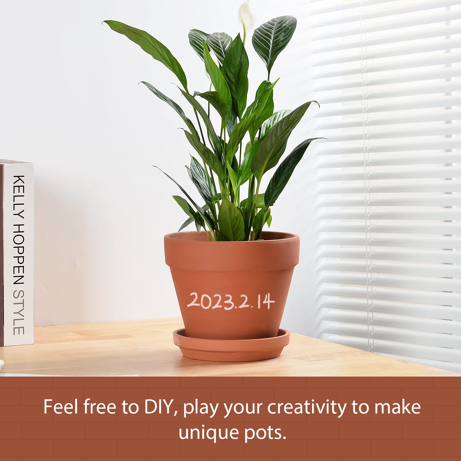 INGOFIN 2-Pack Terracotta Clay Planters with Saucers - 8 Inch Ceramic Flower Pots with Drainage Hole for Indoor Outdoor Plants, Succulents, Herbs, Cacti | Perfect for Home Garden, Balcony Decor, Office Desk & Gift Giving