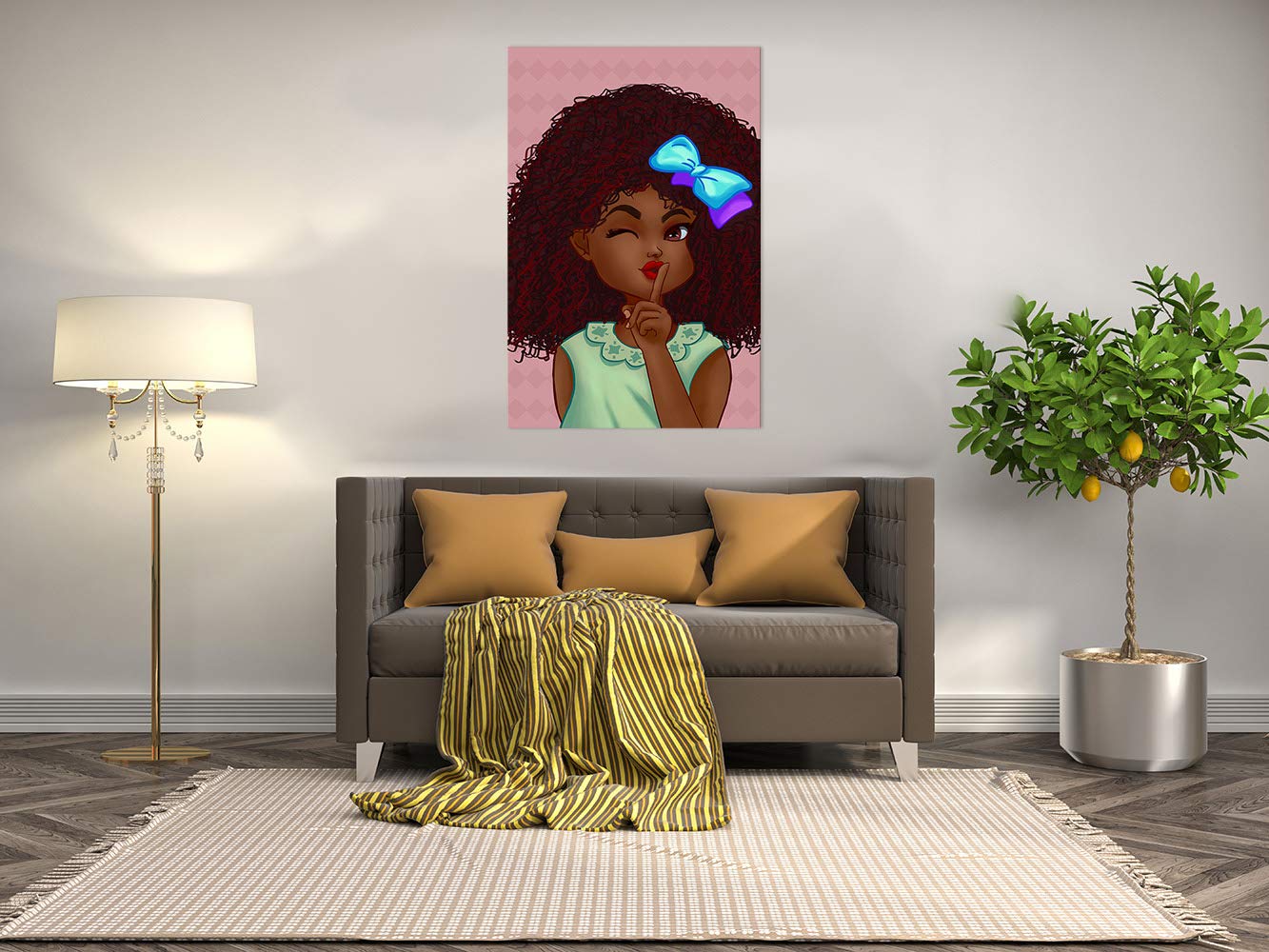 African Woman Wall Art - Black Hair Print Painting for Bedroom & Gifts