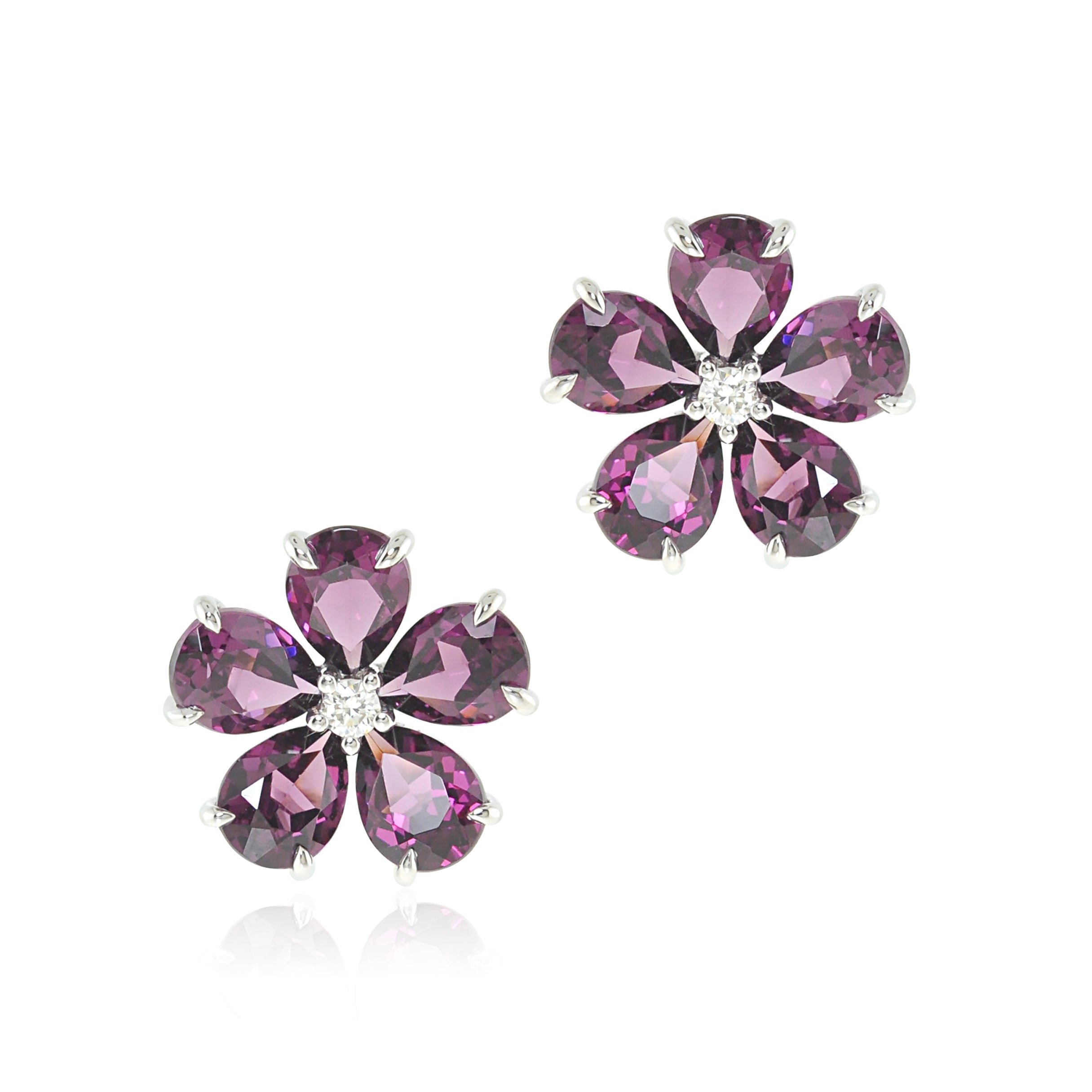 Forget Me Not Earrings - Genuine Rhodolite Garnet & Diamond Floral Jewelry for Women | Perfect Gift for Anniversary, Birthday & Special Occasions