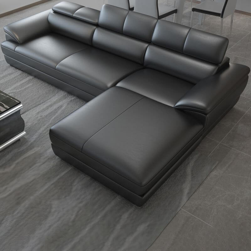 Mid Century Modern Leather Sectional Sofa with Cushion Back & Pillow Top Arm - Perfect for Living Room, Lounge & Home Office Comfort