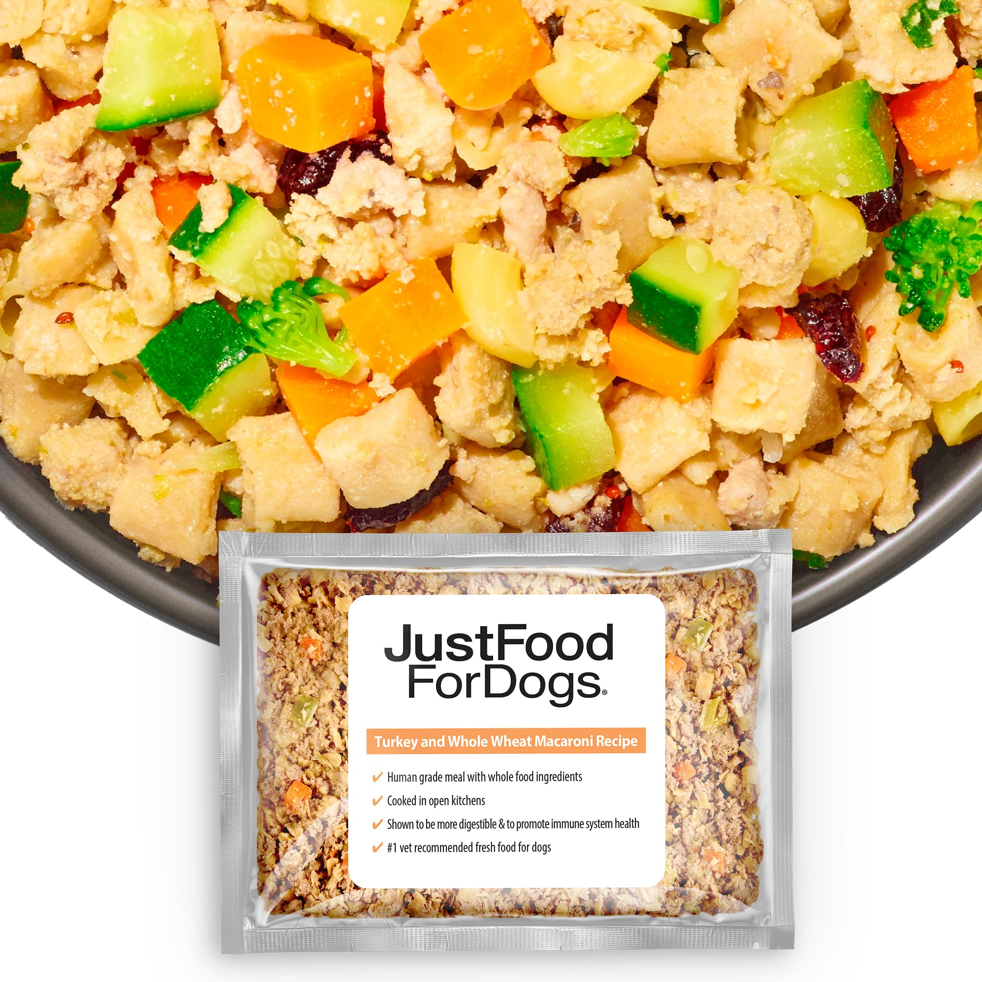 JustFoodForDogs Frozen Fresh Dog Food - Turkey & Whole Wheat Macaroni Recipe, Human-Grade Complete Meal or Topper, 72 oz (7 Pack) | Healthy Daily Meals for Dogs with Sensitive Stomachs & Picky Eaters