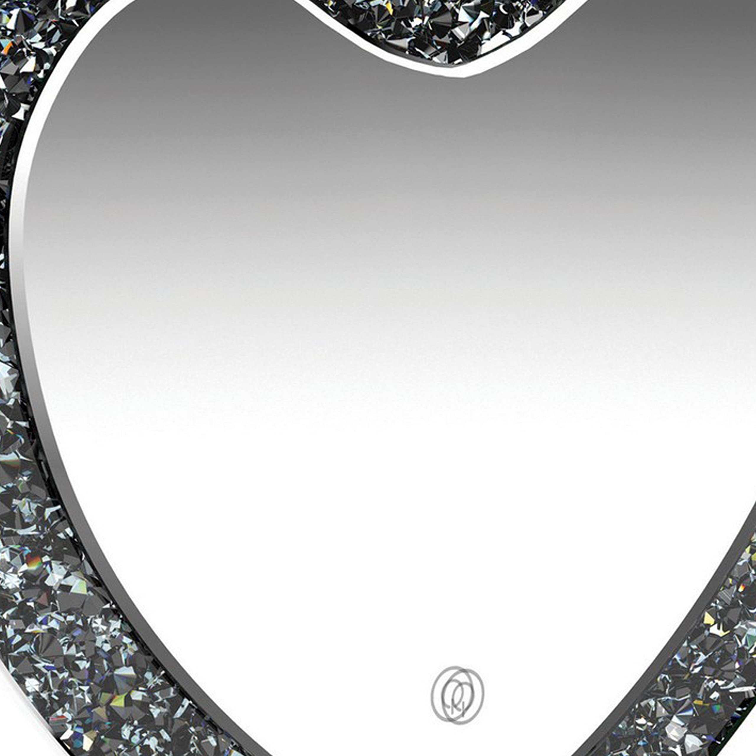 Benjara Theo 20 Inch Modern Vanity Table Mirror with Heart Design & Crystal Trim - Silver Glass Mirror for Dressing Table, Bedroom, Bathroom & Makeup Station
