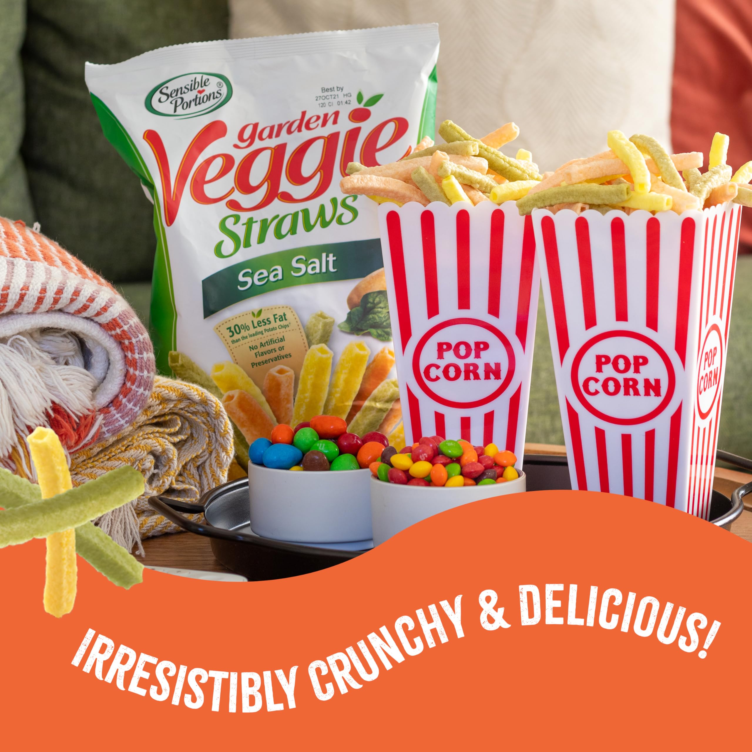 Sensible Portions Garden Veggie Straws - Sea Salt Snack Size (1 Oz, Pack of 24) | Healthy Vegan Gluten-Free Chips | Perfect for School Lunches, Parties & On-the-Go Snacking
