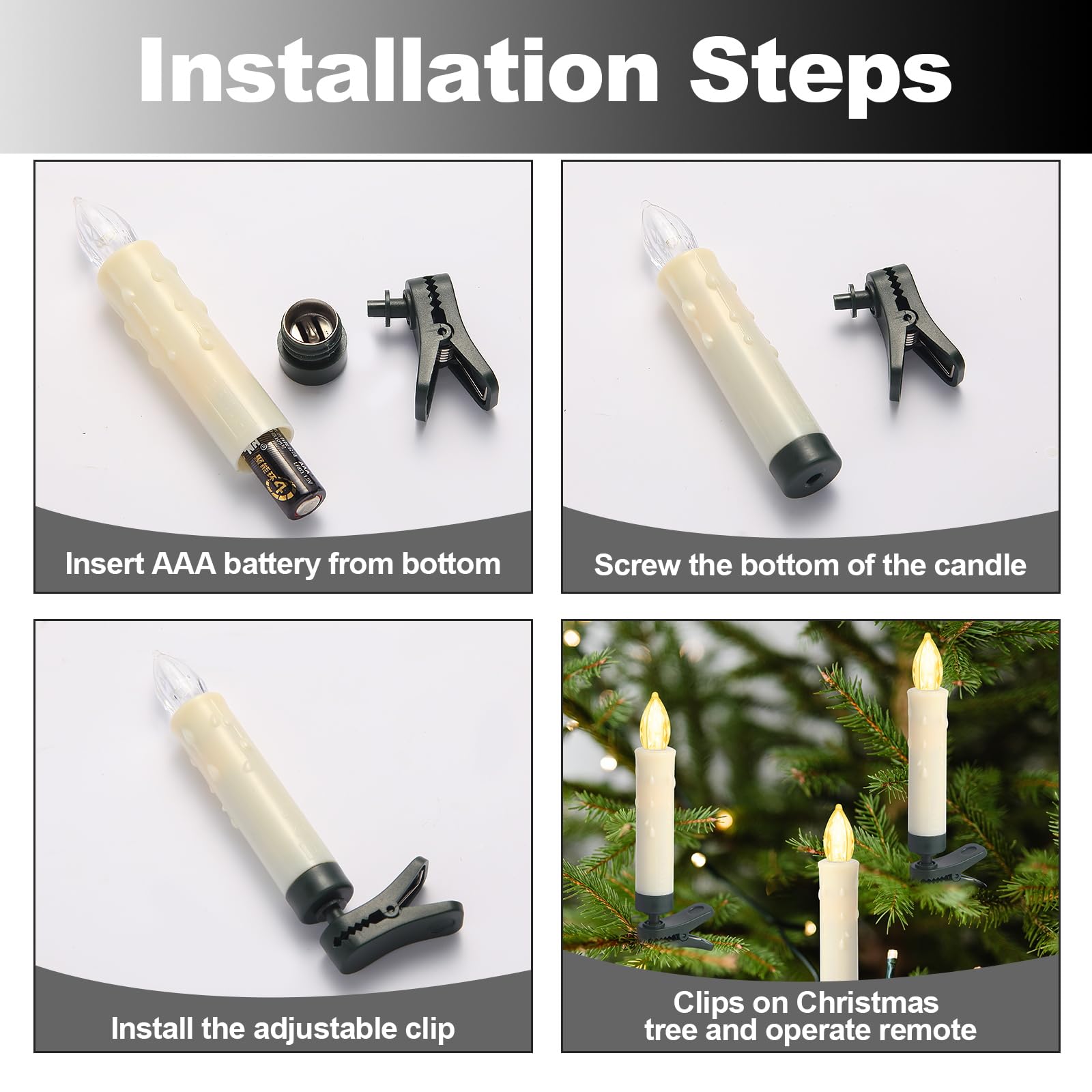 20PCS Flameless LED Christmas Tree Candles - Remote Battery Operated for Home & Party Decor