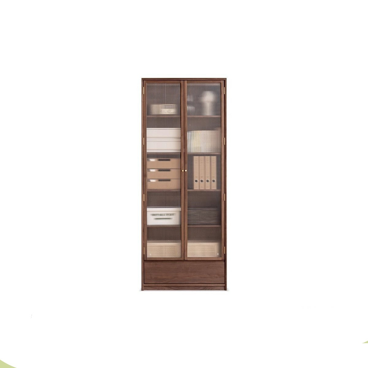 Solid Black Walnut Wood Bookcase with Glass Doors - Stylish Display & Storage Cabinet for Living Room, Office, or Library