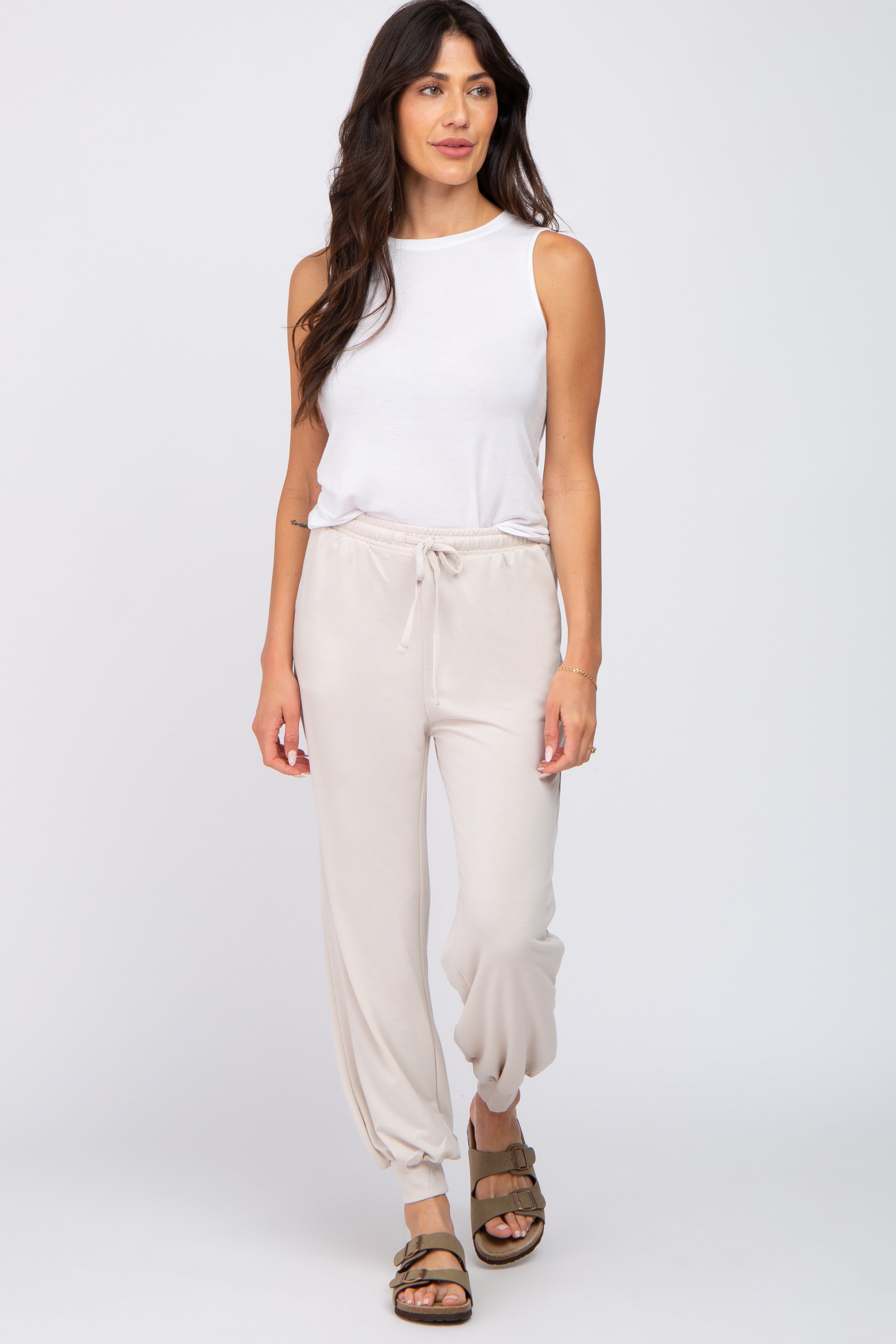 Comfortable Beige Maternity Jogger Pants for Pregnant Women - Soft Stretchy Lounge Pants for Everyday Wear, Yoga & Relaxation