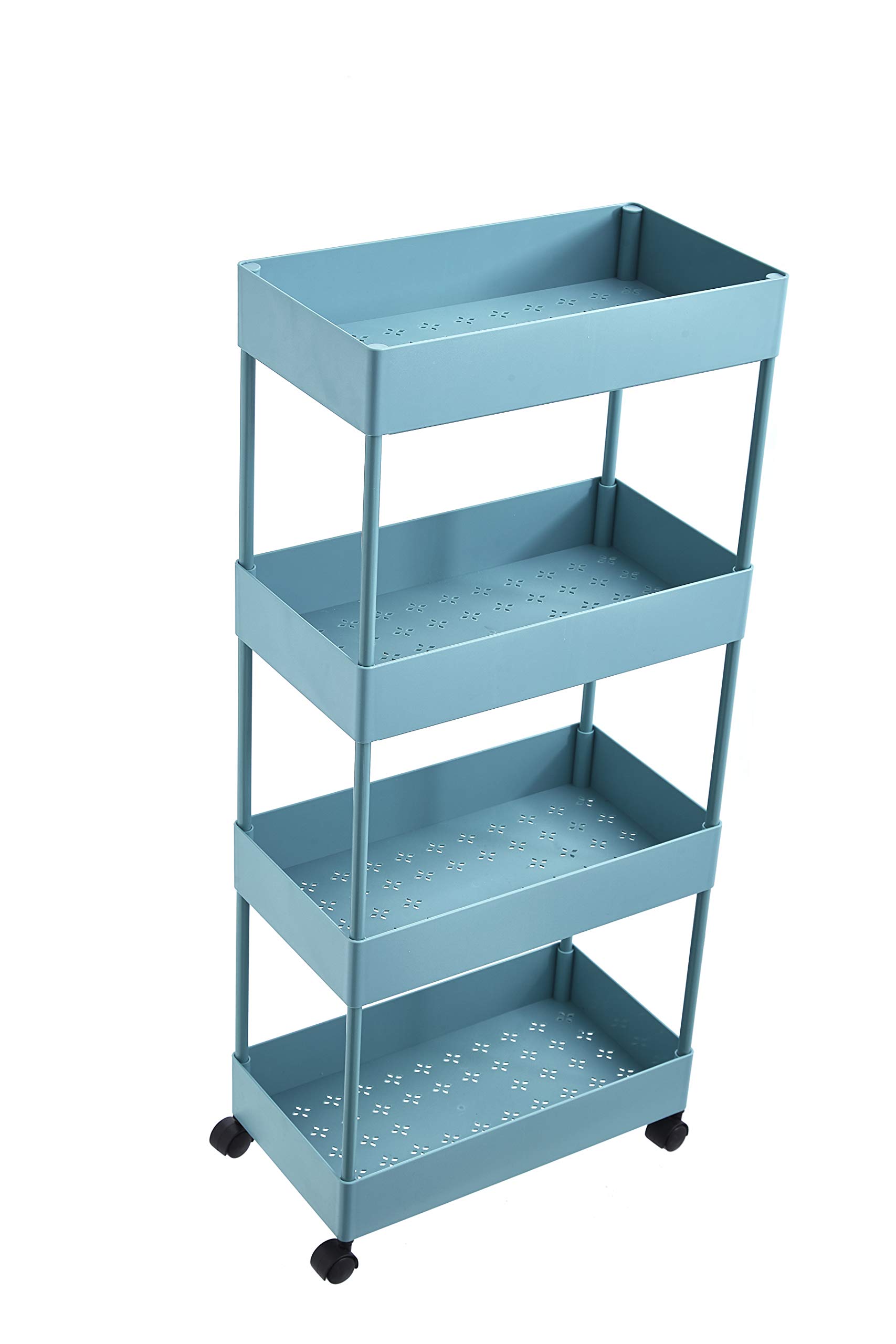 4-Tier Rolling Storage Cart with Slide-Out Shelves - Slim Mobile Organizer Utility Cart for Kitchen, Bathroom, Office - ABS Plastic Shelving Unit for Crafts, Supplies & Home Organization (Blue) - Perfect for Small Spaces & Clutter-Free Storage