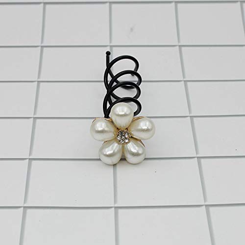 5PCS Imitation Pearl Spiral Twist Screw Hair Pins - Rhinestone Flower Hair Clips & Spiral Bobby Pins for Women - Hair Bun Styling Tool & Elegant Hair Accessories - Perfect for Weddings, Parties and Daily Hairstyling