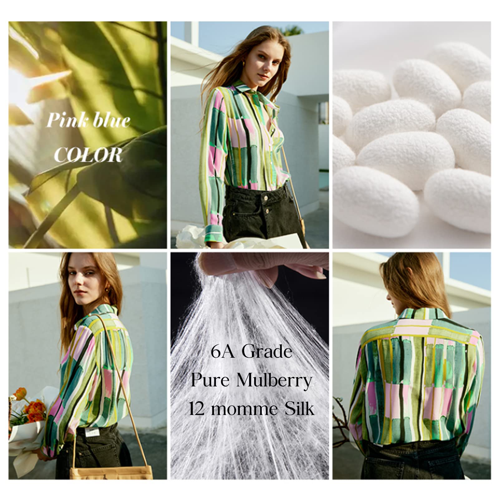 Women's 100% Pure Silk Blouse - Elegant Long Sleeve Button Down Shirt for Spring & Summer | Floral & Striped Tops | Smooth & Comfortable Silk Blouses for Work, Office & Special Occasions