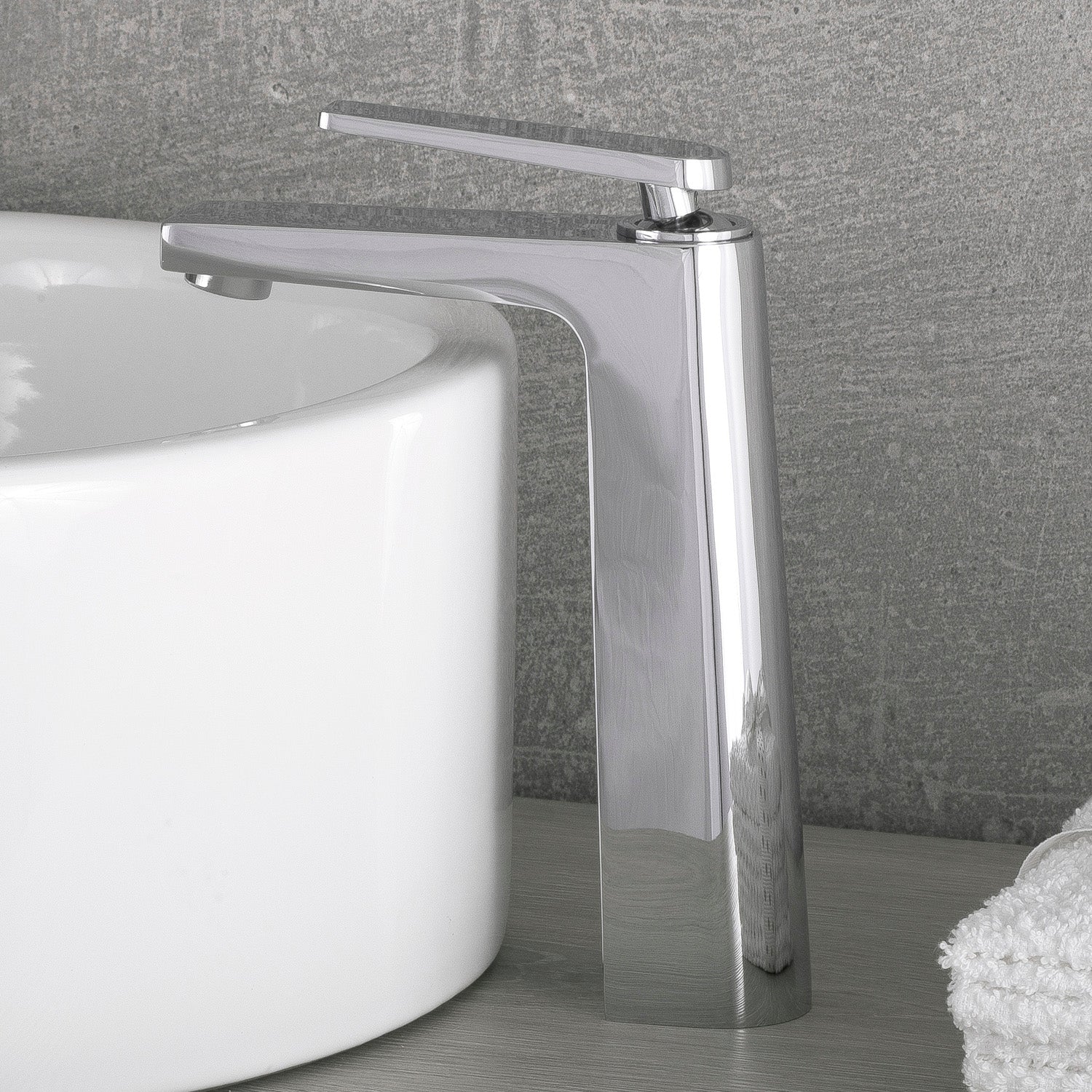 DAX 9802A Single Handle Vessel Sink Bathroom Faucet - Brass Body with Chrome Finish - 4.1 x 9.1 Inches - Modern Waterfall Spout for Bathroom Vanity, Powder Room & Guest Bath Decor