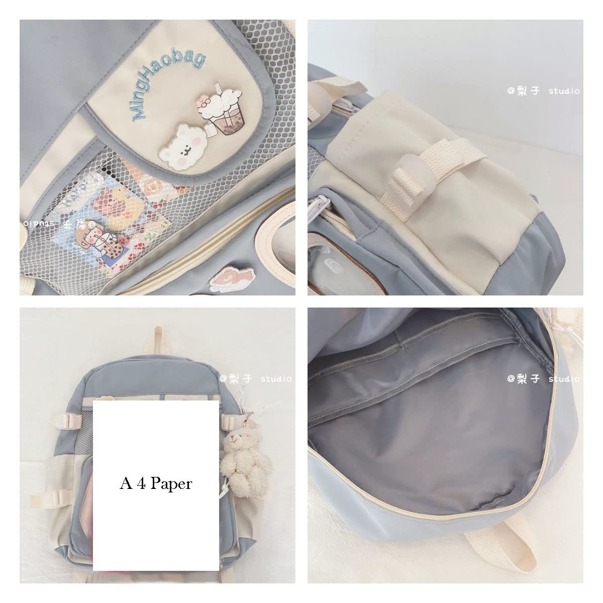 Cute Aesthetic Pastel Blue Backpack for School - Kawaii Backpack with Adorable Accessories, Perfect for Middle School, College & Daily Use