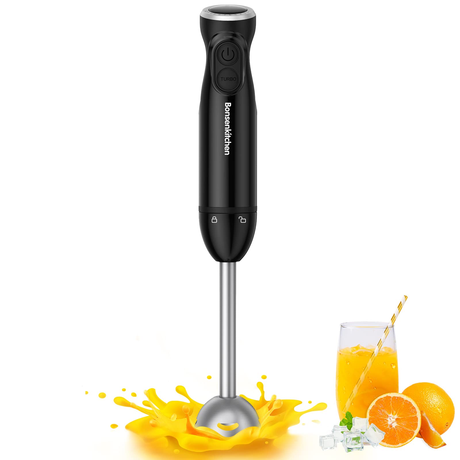 Bonsenkitchen 12-Speed Immersion Hand Blender with Stainless Steel Blade - Electric Stick Blender for Baby Food, Smoothies, Soups & Sauces - Perfect for Kitchen, Baby Care & Meal Prep (Black, Model HB3201)