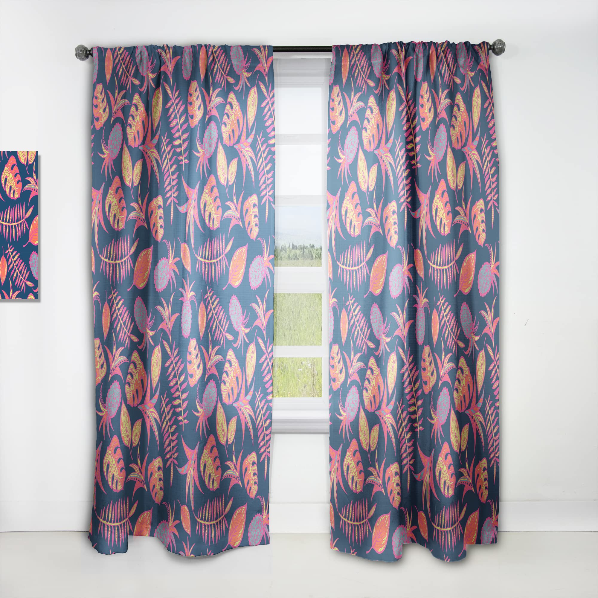 DesignQ Cartoon Tropical Pattern Thermal Insulated Curtains - Single Panel 52x120 Inches - Blackout Drapes for Bedroom & Living Room - Perfect for Kids Room, Nursery, and Tropical Themed Decor