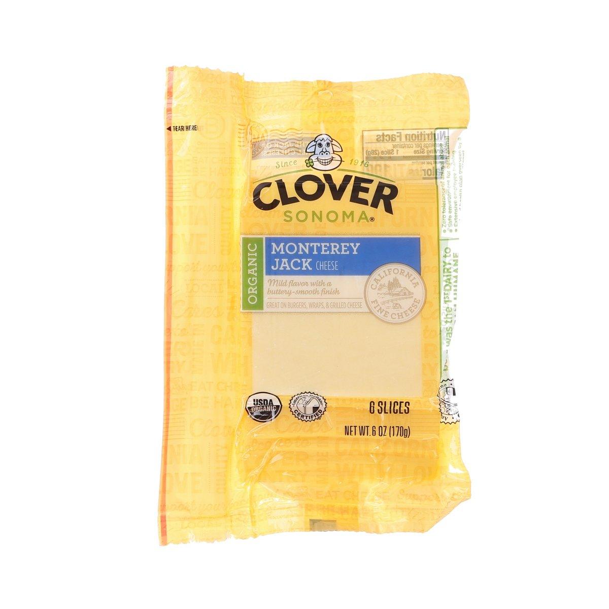 Organic Monterey Jack Sliced Cheese (170g) - Premium Clover Dairy Product for Sandwiches, Burgers & Charcuterie Boards | Gluten-Free & Non-GMO | Perfect for Parties, Picnics & Snacking