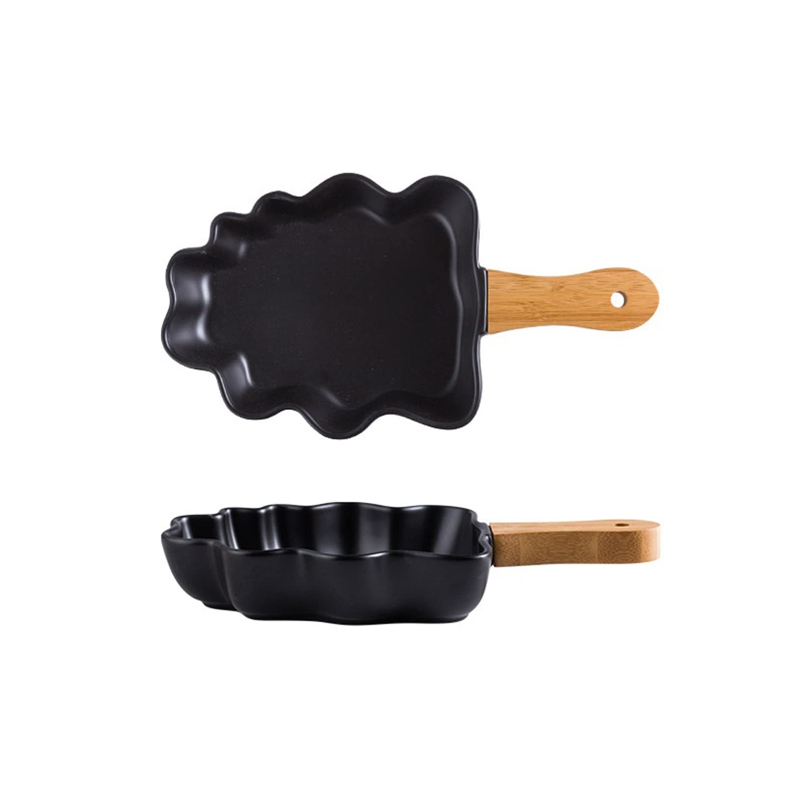 2-Piece Ceramic Baking Dish Set with Wooden Handle - Large Oven-Safe Bakeware for Baking, Salad, Snacks & Desserts | Creative Tree Design | Perfect for Kitchen, Dining & Holiday Gatherings (Black)
