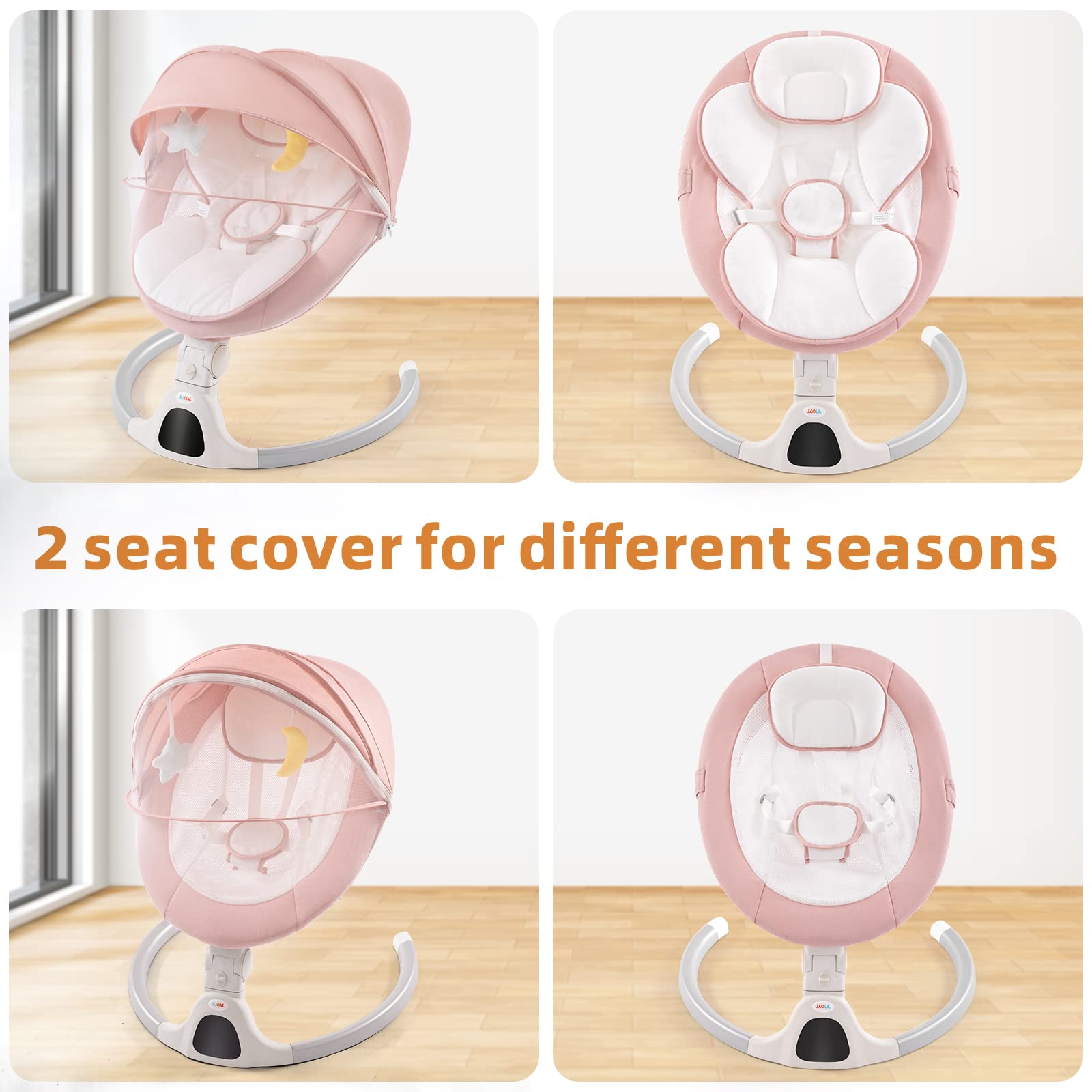 Jaoul Baby Swing for Infants - Electric Portable Infant Swing with Bluetooth, Touch Screen & Remote Control - 5 Speed Settings & 3 Reclining Positions - Baby Bouncer for Newborns (Pink) - Perfect for Nursery, Travel & Soothing Fussy Babies
