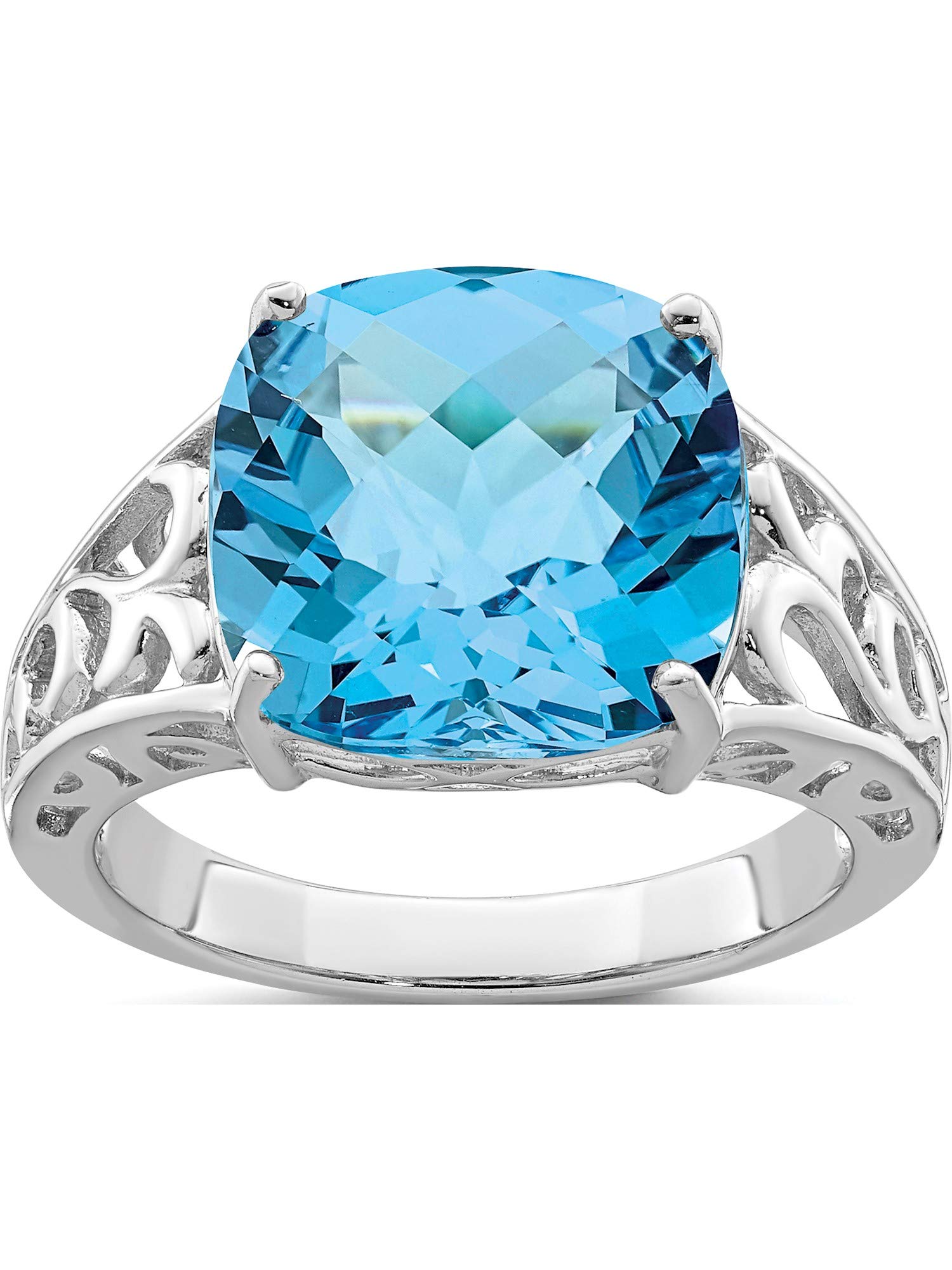 Sterling Silver Rhodium Plated Blue Topaz Ring - Elegant Checker-Cut Design for Women | Perfect for Engagement, Anniversary & Special Occasion Gifts