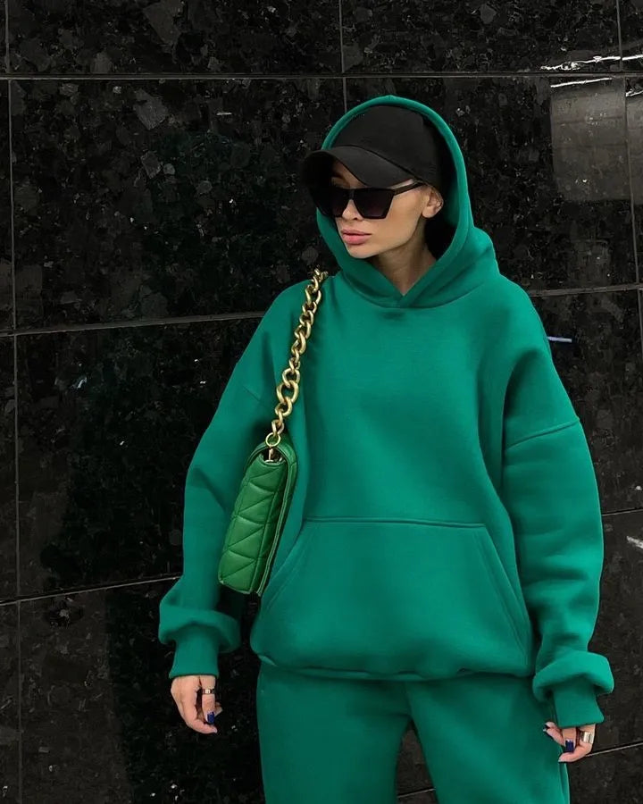 Women's 2-Piece Workout Set - Hooded Long Sleeve Top & Baggy Pants - Solid Color Fitness Outfits for Women | Gym, Yoga, Running & Casual Wear