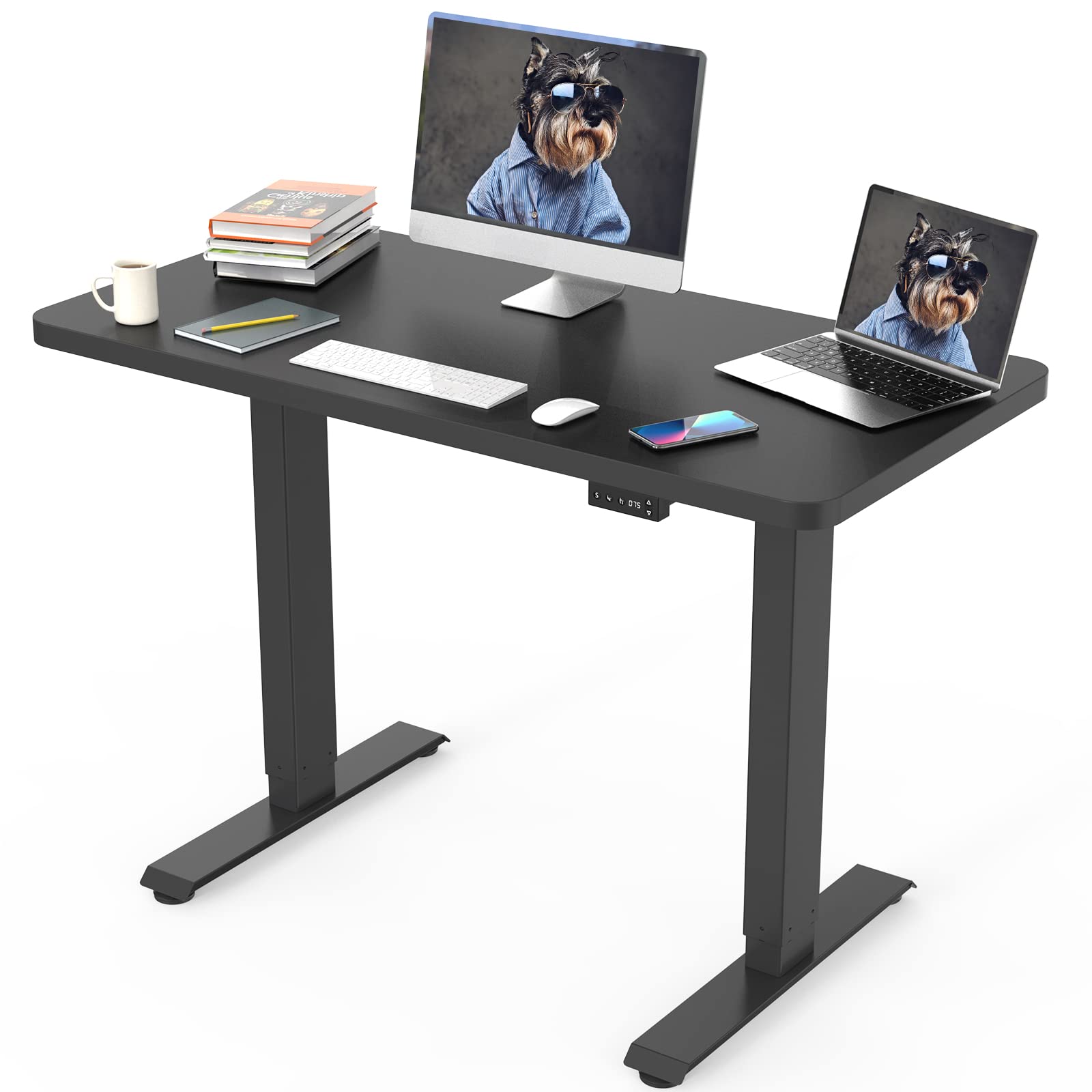 JOYworker 48 x 24 Inches Electric Height Adjustable Standing Desk - Black Whole Piece Sit Stand Up Desk with Memory Controller, Quick Assembly Standing Workstation for Home Office | Ergonomic Workspace Solution for Remote Work, Gaming & Study