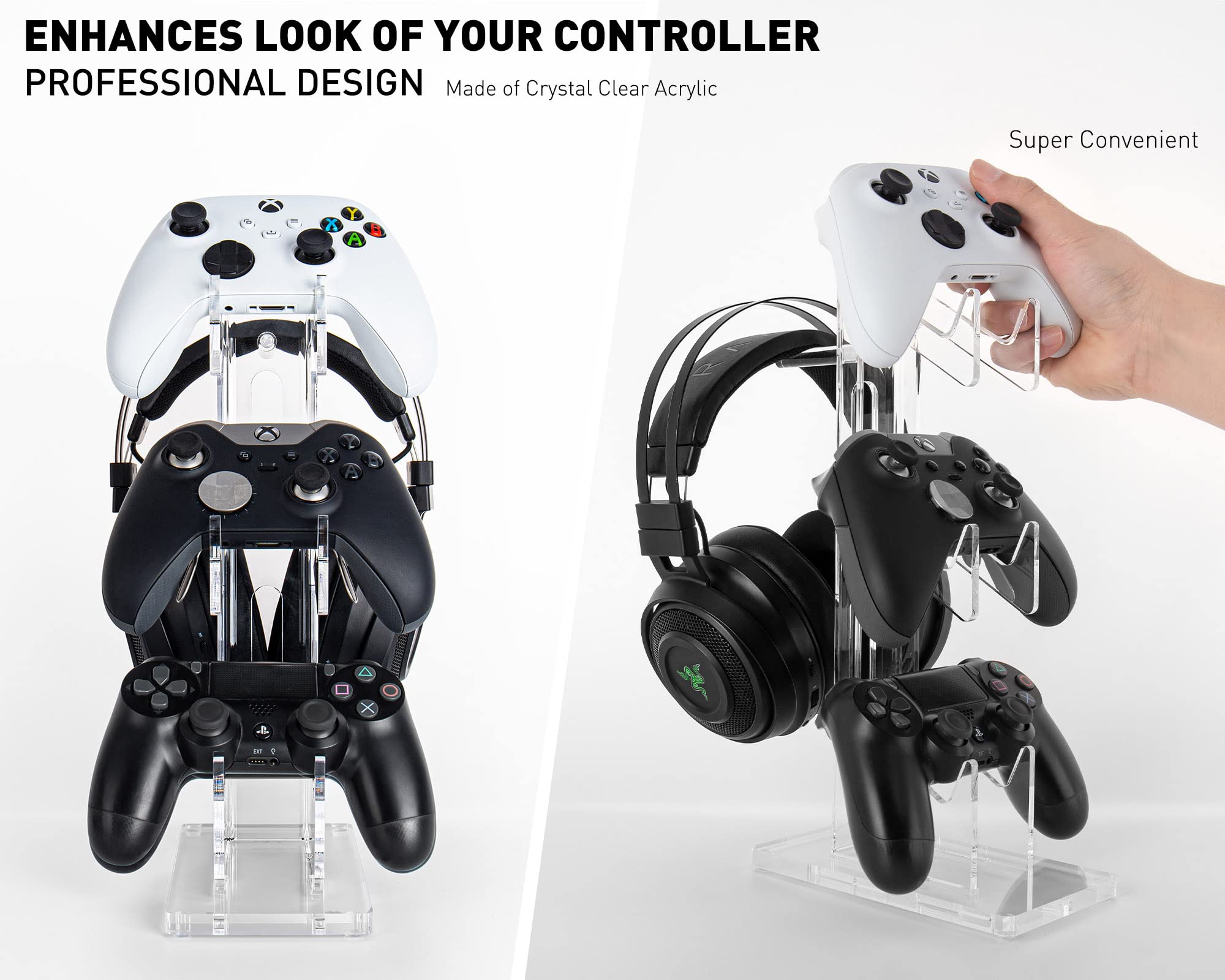 Universal 3-Tier Controller & Headset Stand for XBOX ONE X/SWITCH/PS4/PS5/PC - Multi-Console Gaming Organizer with Clear Design - Perfect for Gaming Setup, Bedroom & Living Room Organization