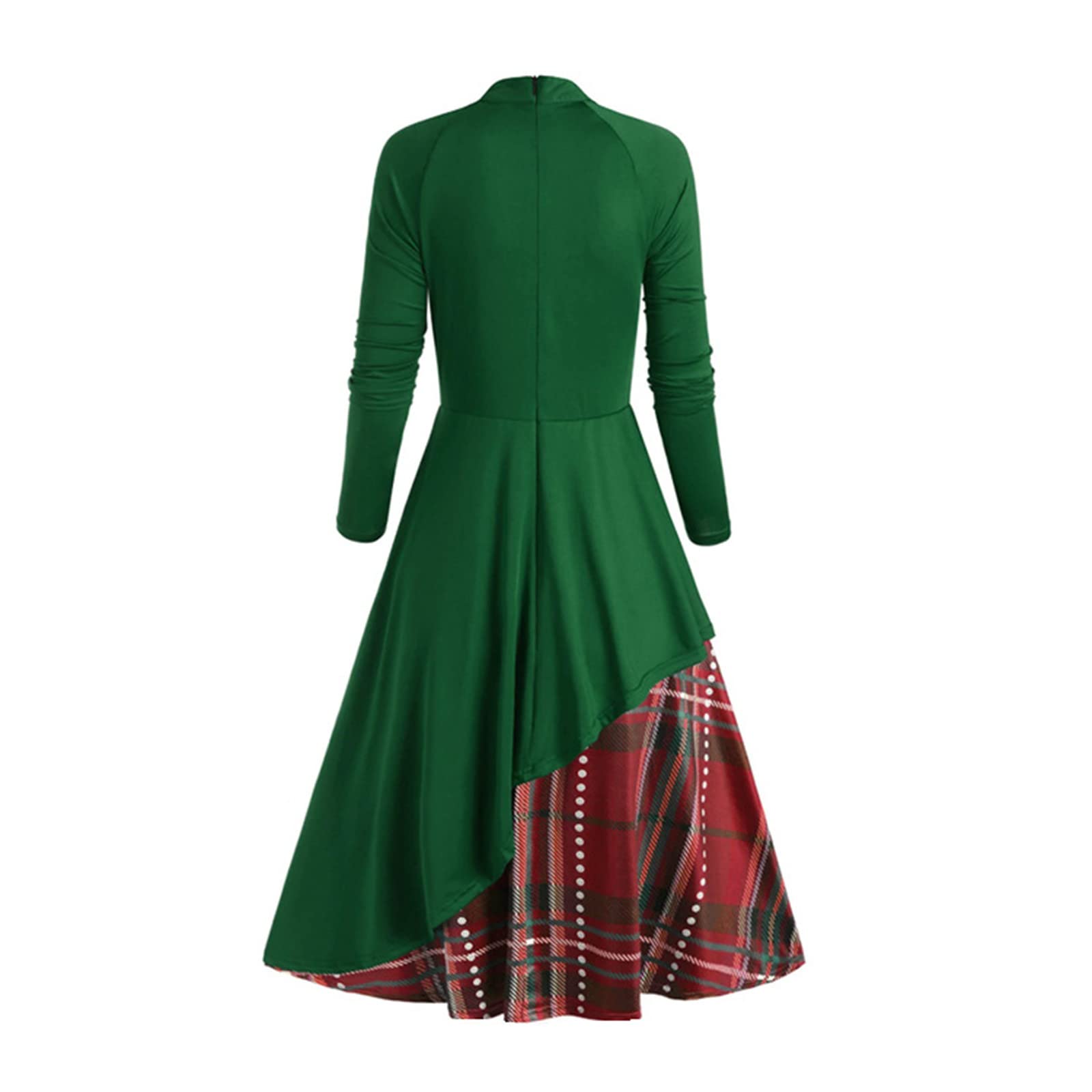 Valentine's Day Party Dress for Women - Plaid Contrast Bowknot Long Sleeve Overlay Dress, Green Summer Dress for Date Night & Special Occasions