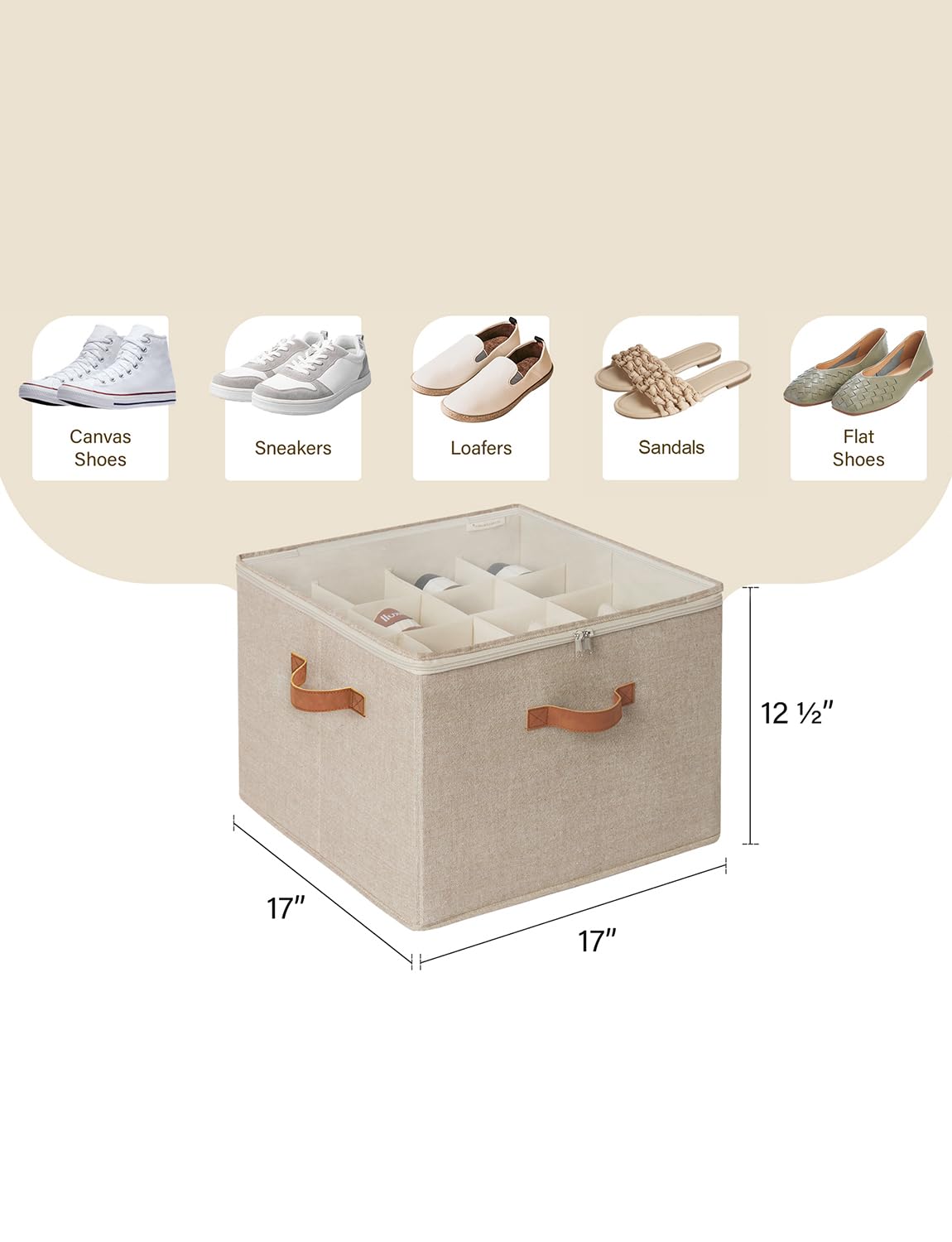 StorageWorks 16-Pair Shoe Organizer for Closet - Adjustable Dividers & Clear Cover - Brown & Beige Shoe Cubby Storage - Perfect for Bedroom, Entryway, or Dorm Organization