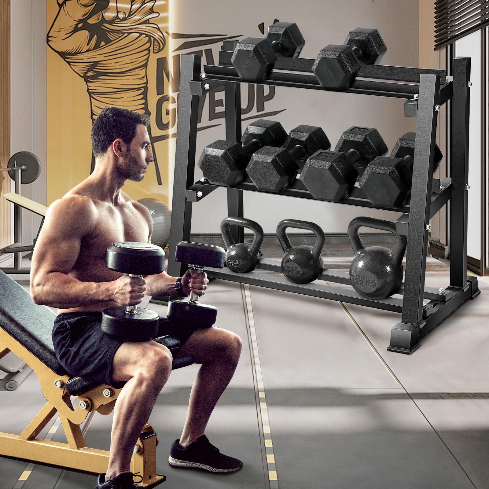 Dumbbell Rack Stand for Home Gym - Heavy Duty 1100LBS Capacity Organizer for Dumbbells, Kettlebells & Weight Plates | Perfect for Garage, Basement & Home Workout Space