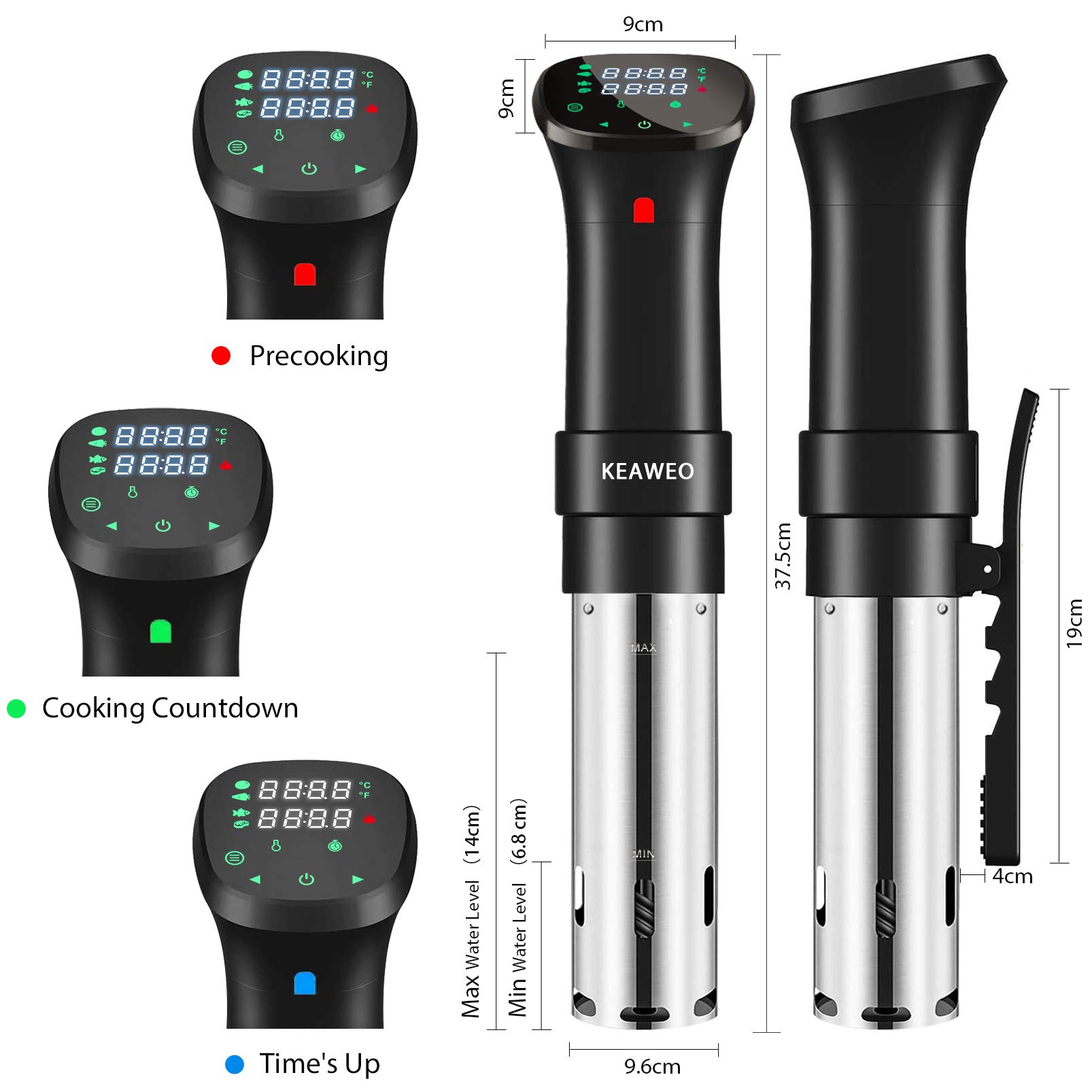 KEAWEO 1100W Sous Vide Precision Cooker with Touch LED Screen - Professional Immersion Circulator for Low-Temperature Vacuum Cooking - Perfect for Steak, Chicken, Fish & Meal Prep at Home