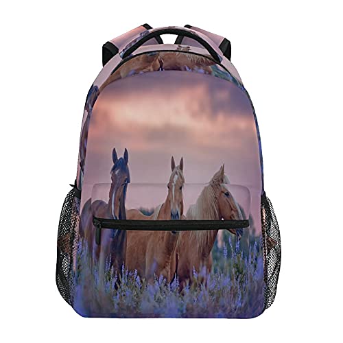 Cute Horse Print Backpack for Girls - Lavender Field Design School Bookbag for 3rd 4th 5th Grade Elementary Students | Perfect for School, Travel & Daily Use
