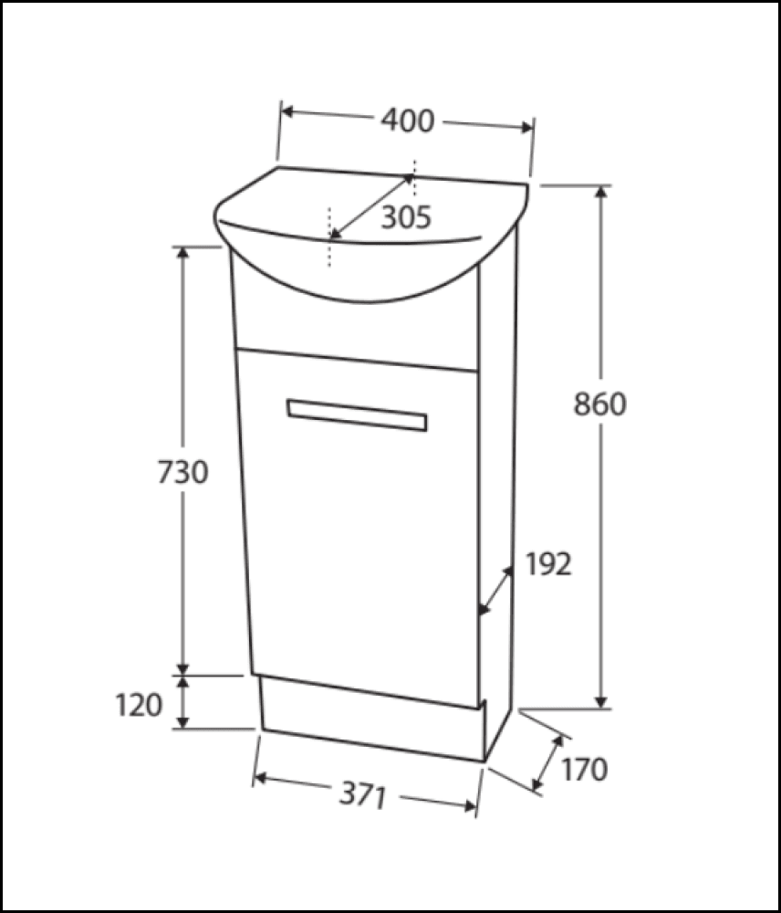 Fienza Antonio 40AKW 400mm White Bathroom Vanity with Solid Door - Modern Sink Cabinet for Small Spaces, Powder Rooms & Guest Baths