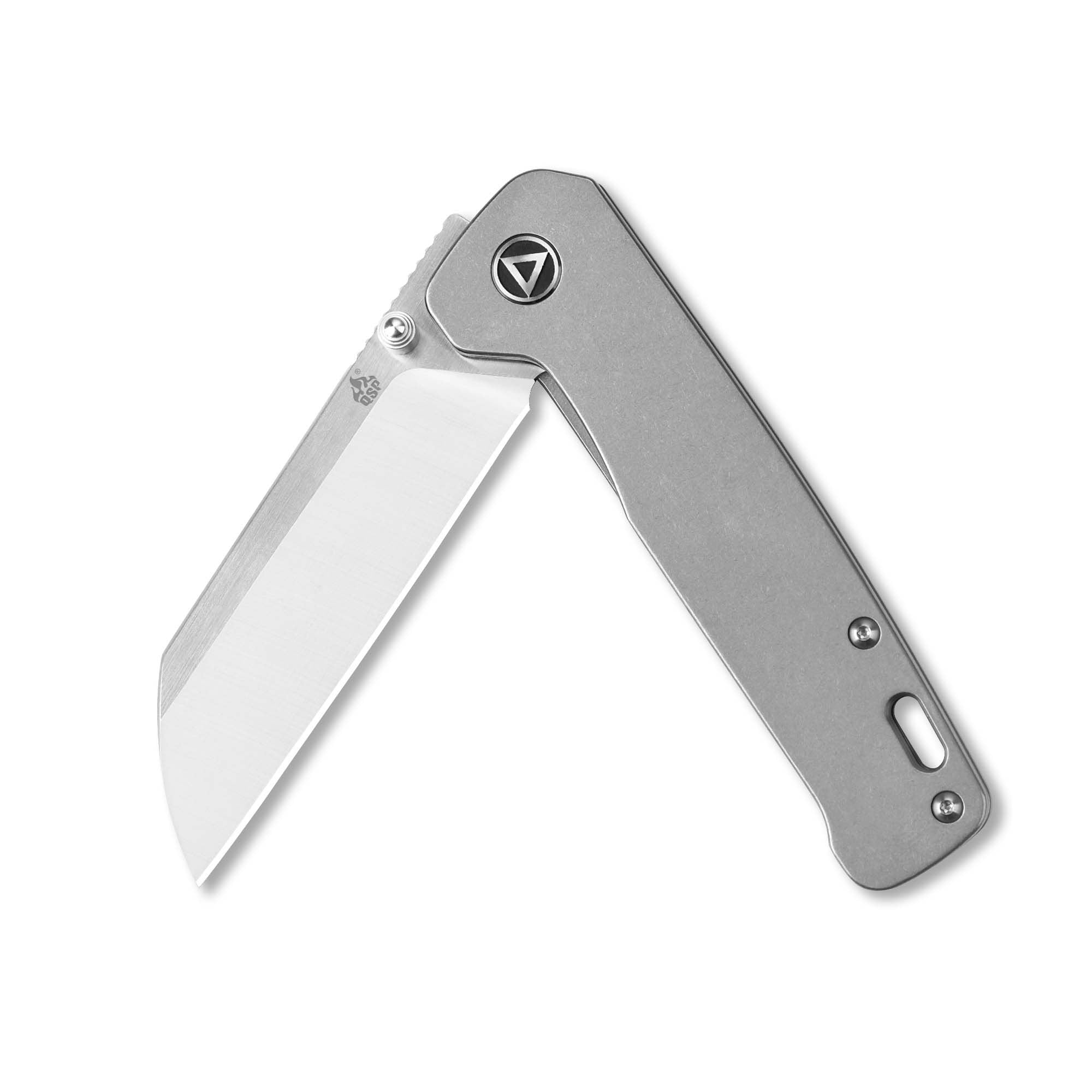 QSP Penguin Frame Lock Pocket Knife - 154CM Stainless Steel Blade, Bead Blasted Stonewashed Titanium Handle - EDC Knife for Camping, Hiking & Outdoor Adventures